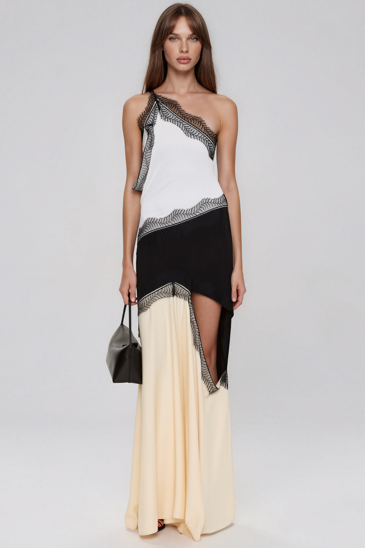 Kelby Asymmetric Lace Cutout Maxi Dress