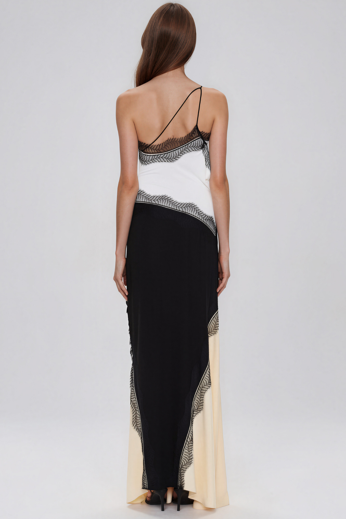 Kelby Asymmetric Lace Cutout Maxi Dress