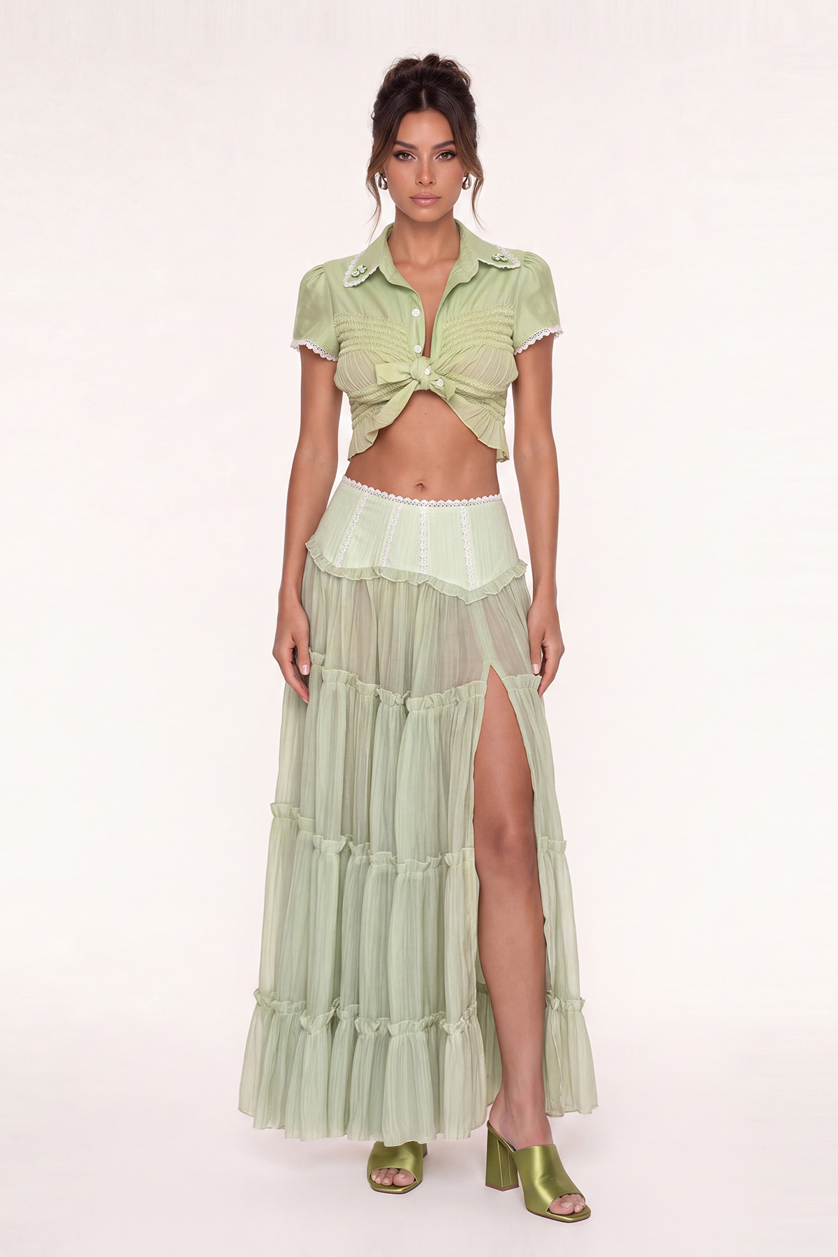 Kele Crop Ruch Split Skirt Set