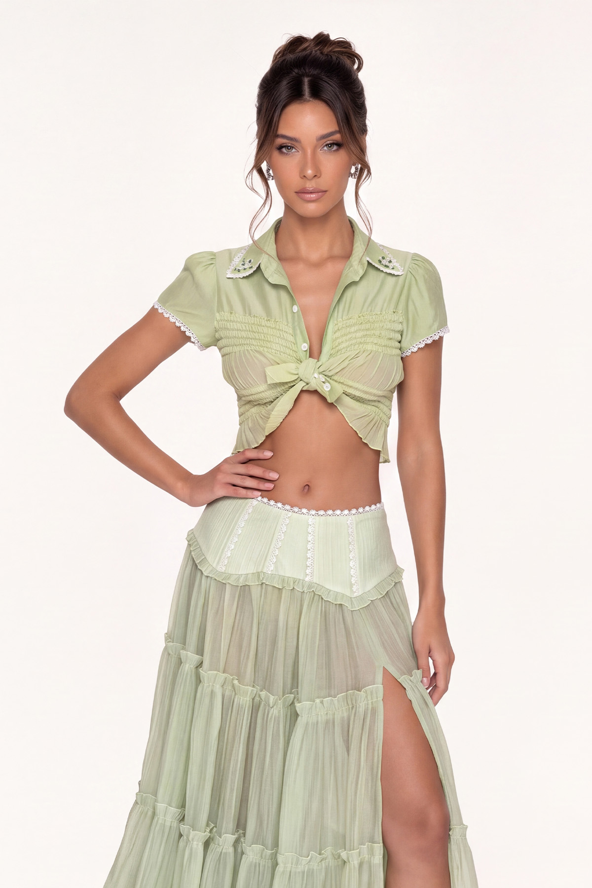 Kele Crop Ruch Split Skirt Set