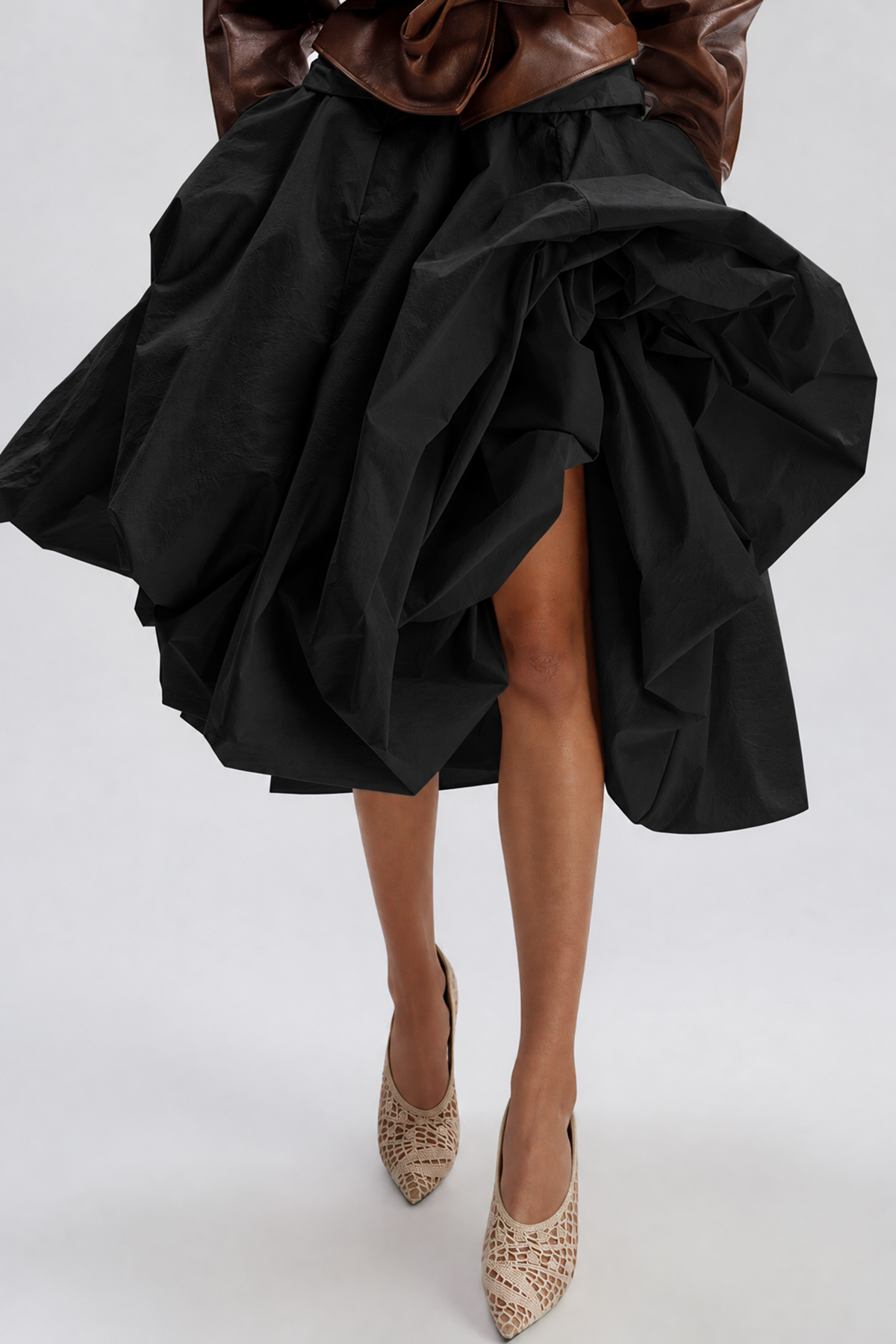 Kellan Ruffle Midi Skirt In Black
