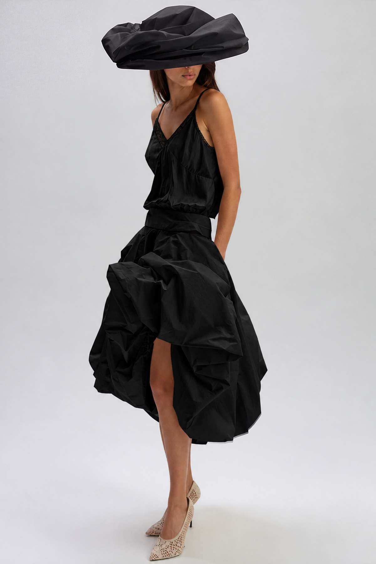 Kellan Ruffle Midi Skirt In Black