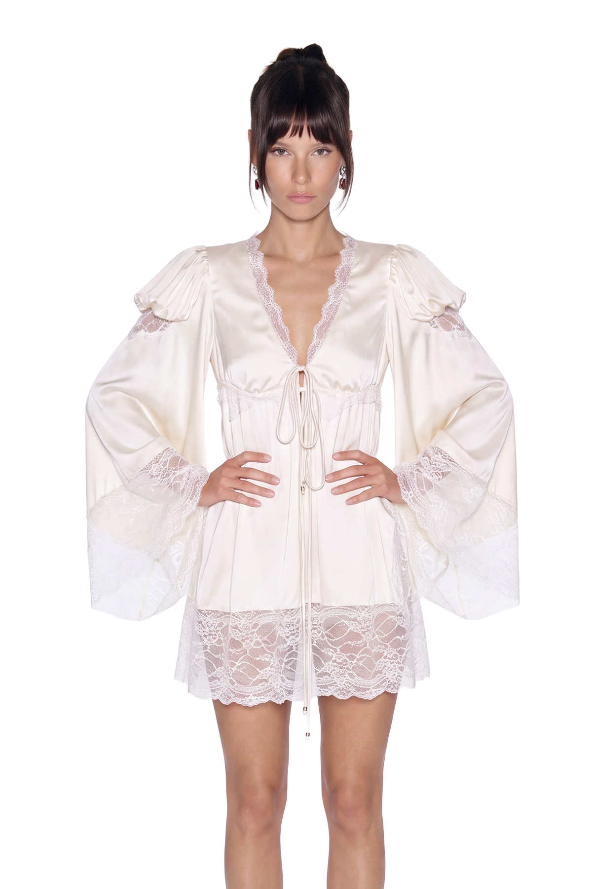 Kellen V Neck Draped Lace Mini Dress