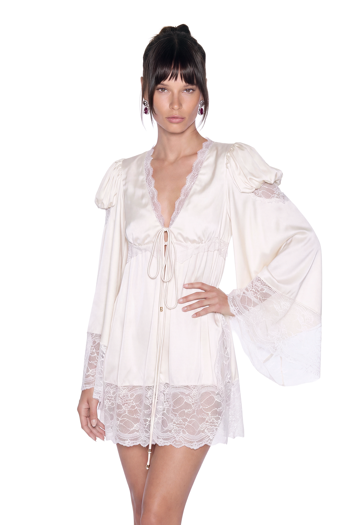 Kellen V Neck Draped Lace Mini Dress
