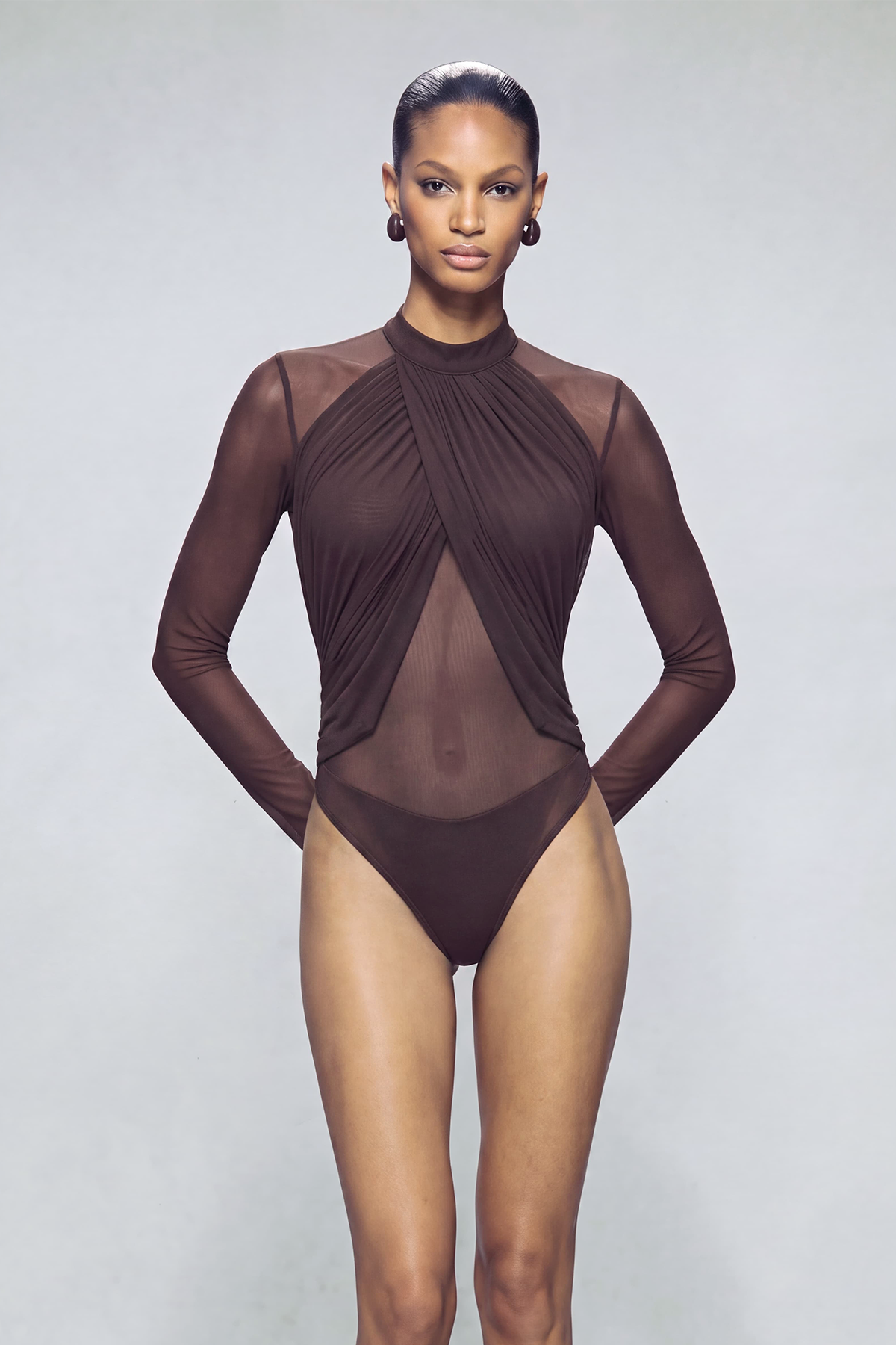 Kellsie Long Sleeve Ruch Mesh Playsuit