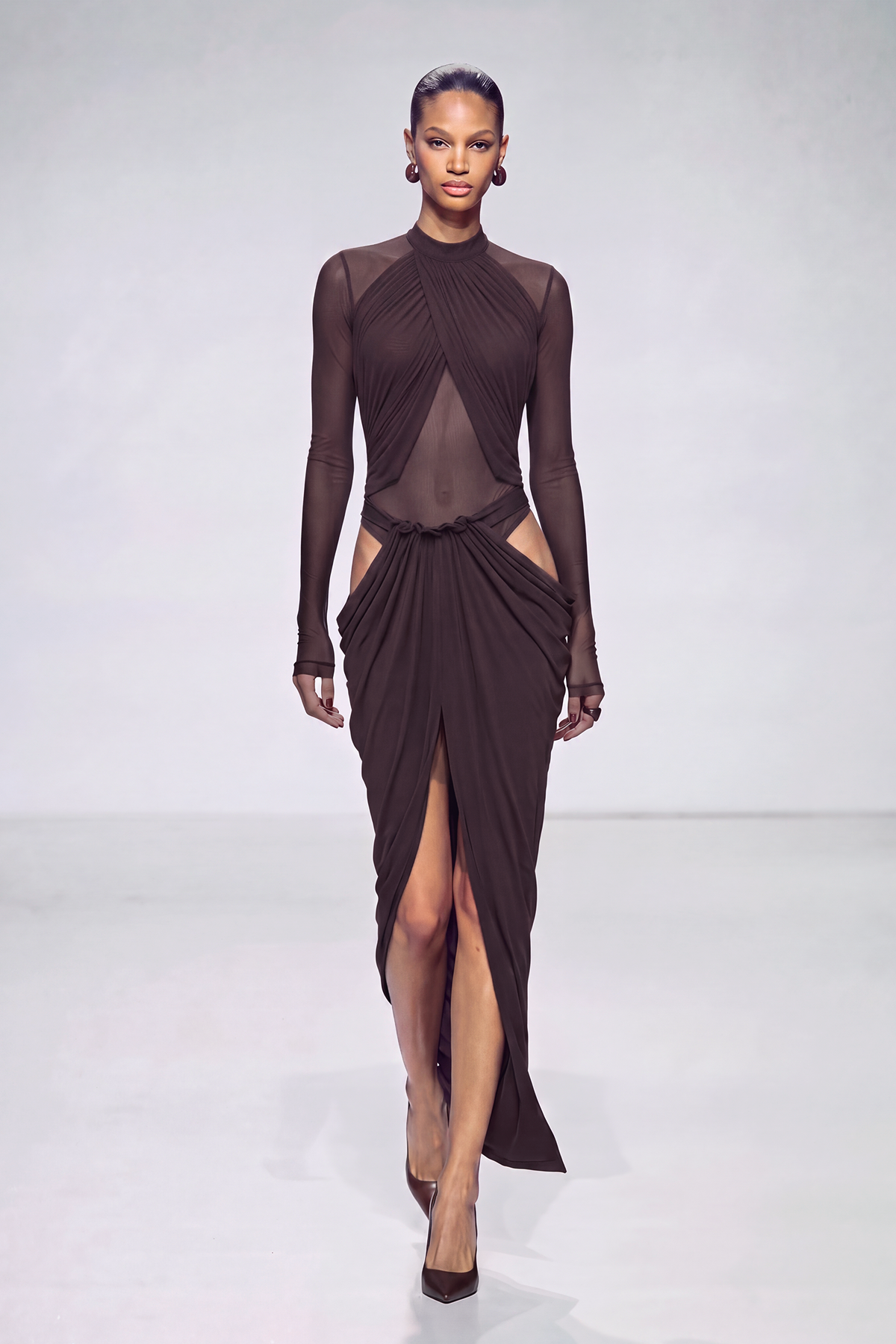 Kellsie Long Sleeve Ruch Mesh Playsuit