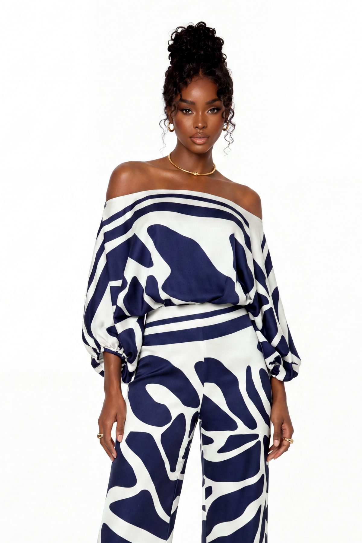 Kelvin Off Shoulder Print Pants Set
