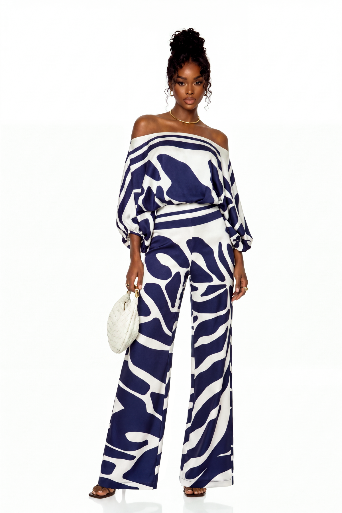 Kelvin Off Shoulder Print Pants Set