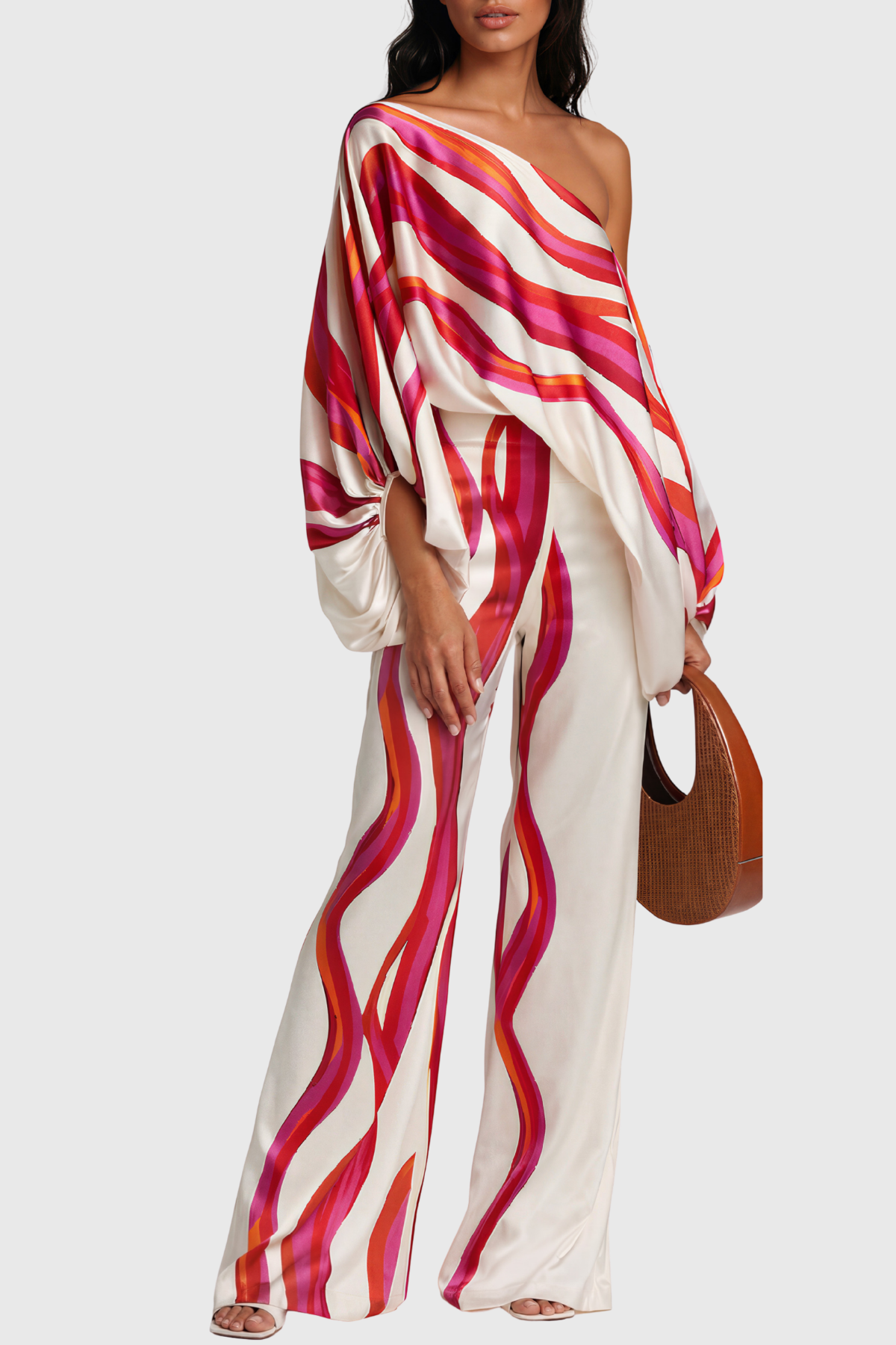 Kelvin Off Shoulder Stripe Pants Set