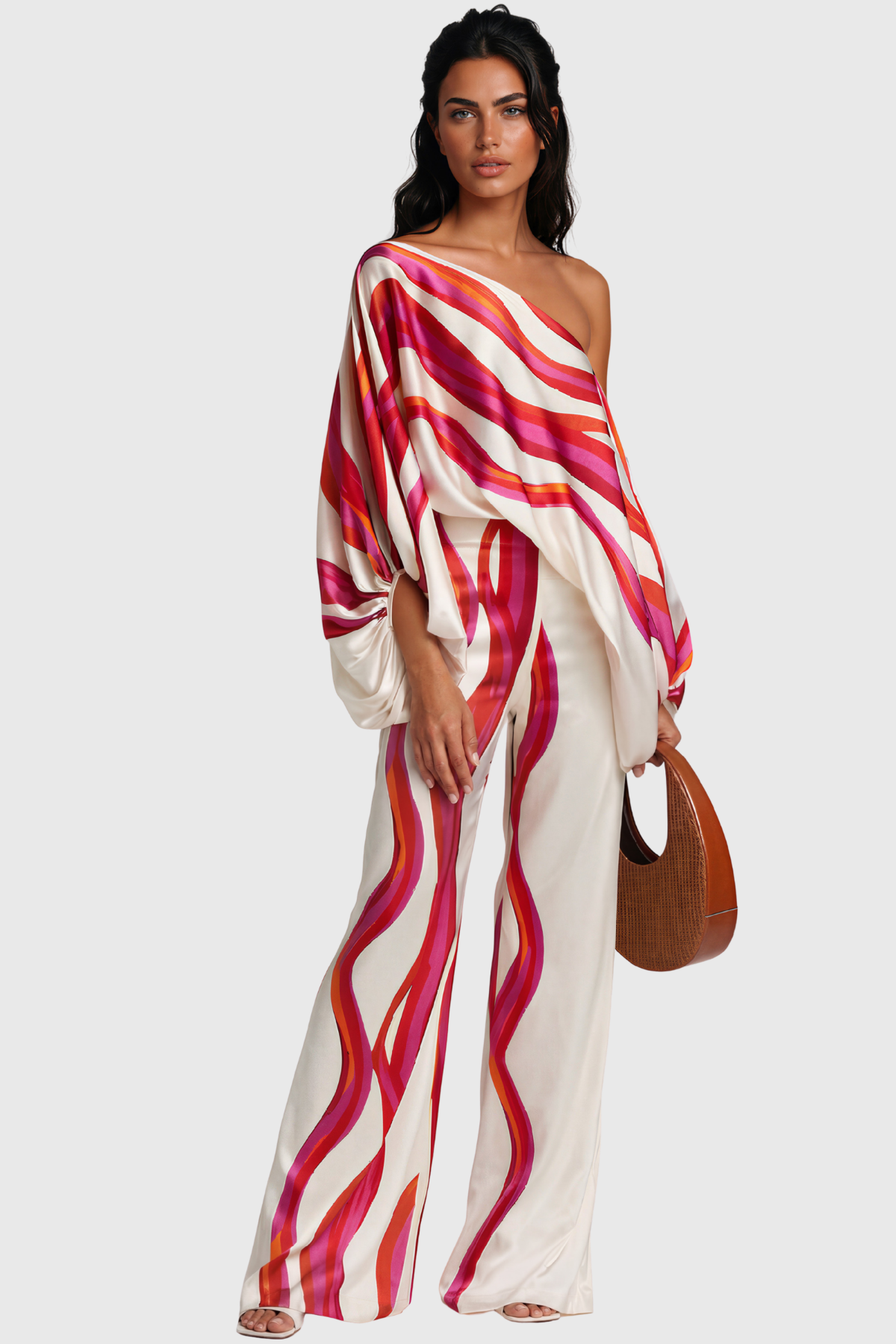 Kelvin Off Shoulder Stripe Pants Set