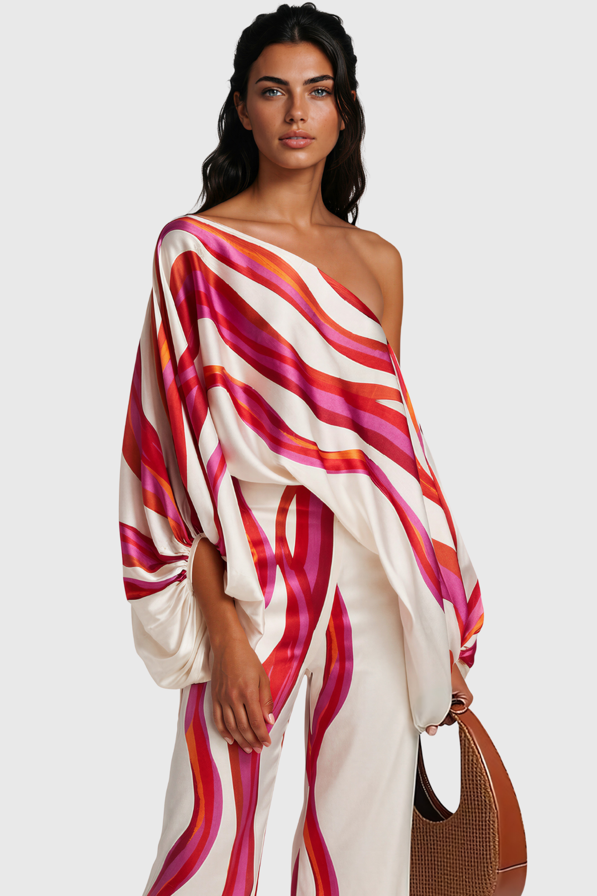 Kelvin Off Shoulder Stripe Pants Set