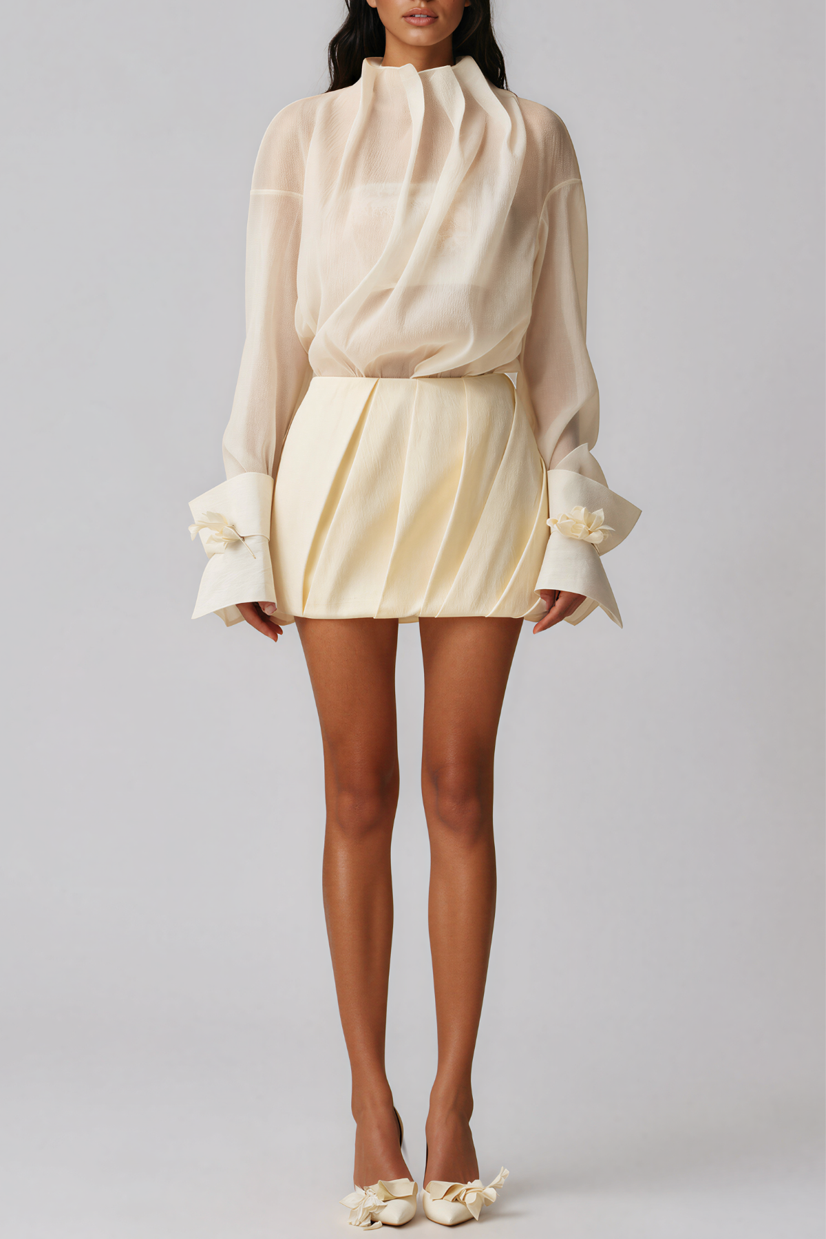 Keme Long Sleeve Mesh Skirt Set