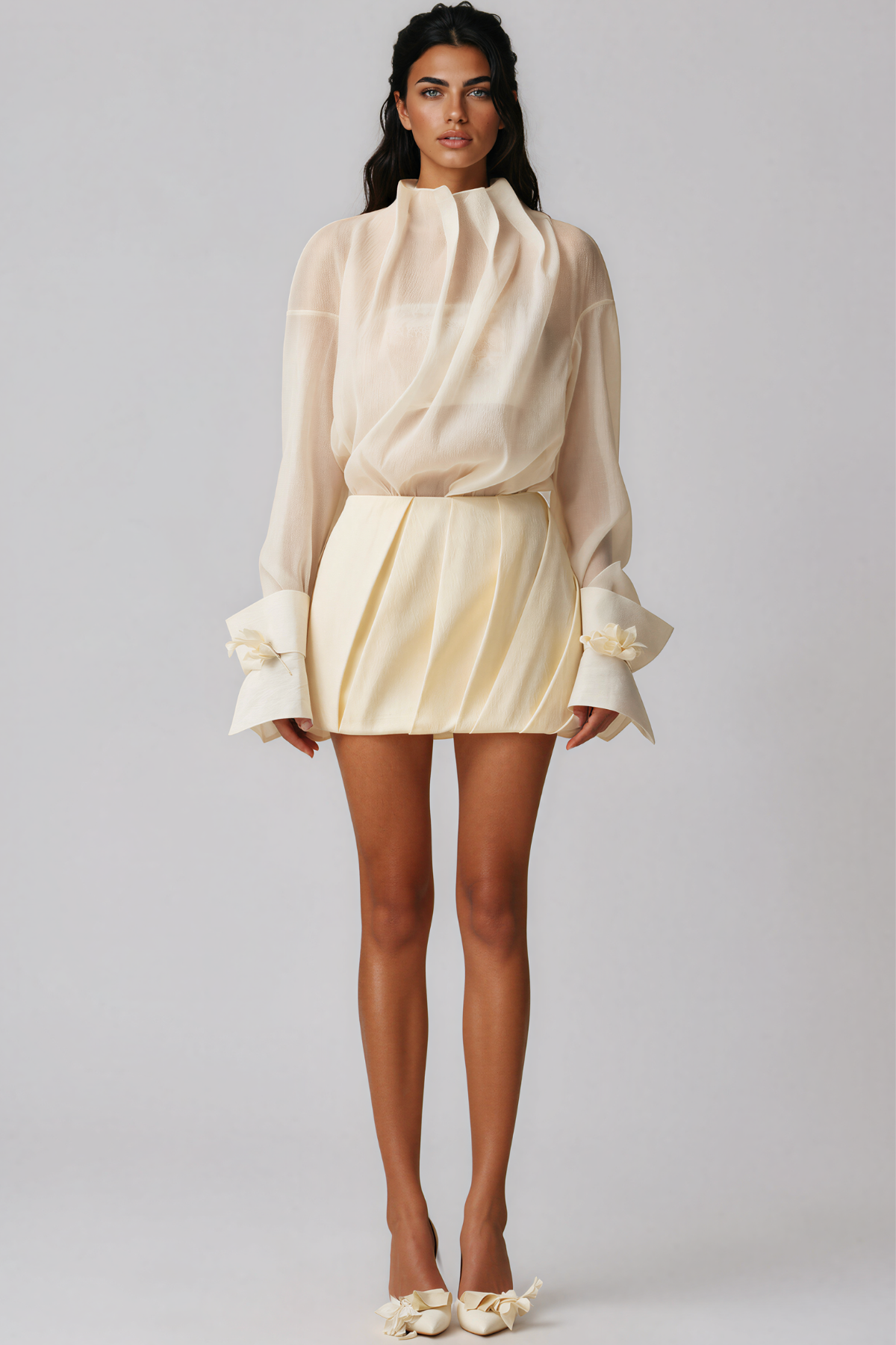 Keme Long Sleeve Mesh Skirt Set
