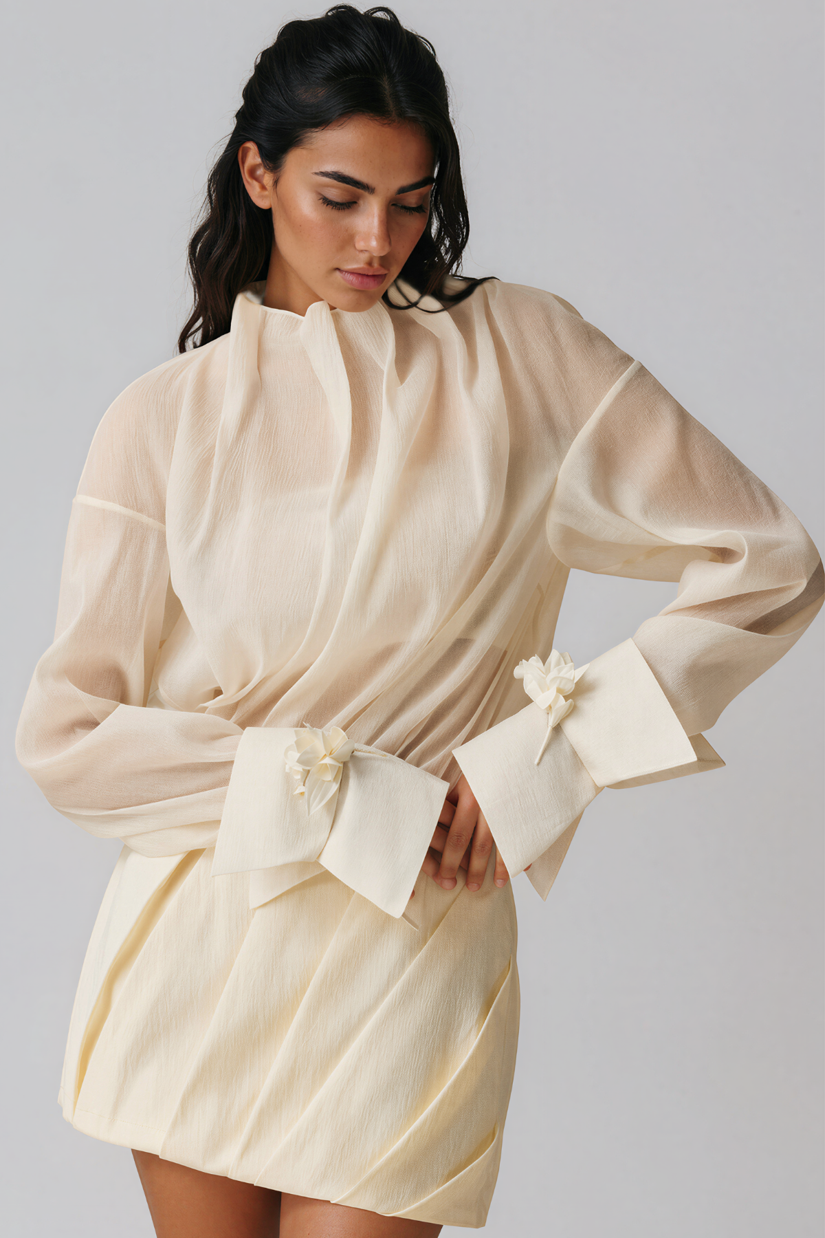 Keme Long Sleeve Mesh Skirt Set