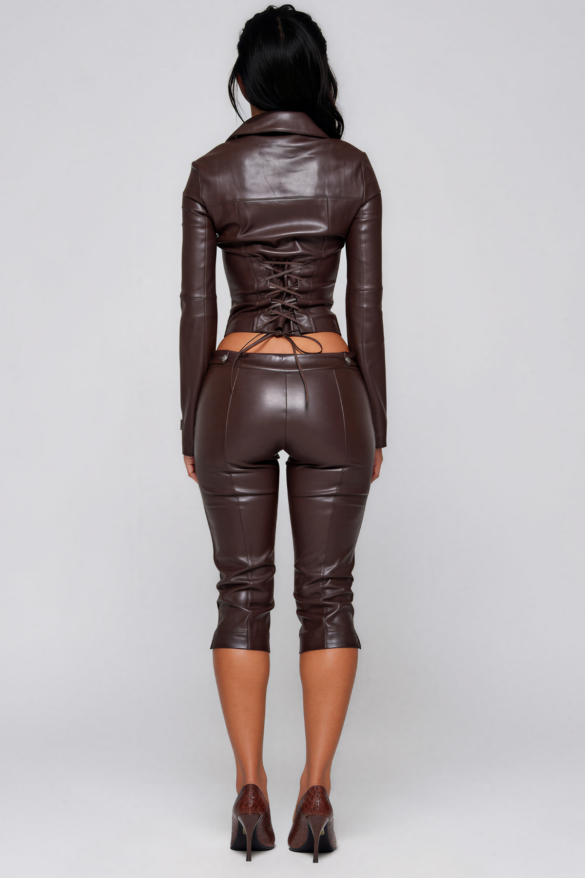 Kemi Long Sleeve Lace Up Leather Pants Set