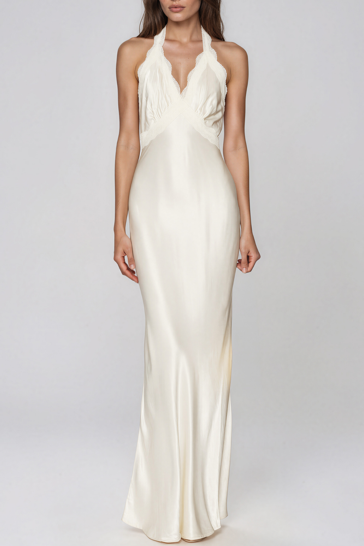 Kemp Halter Neck Satin Lace Maxi Dress
