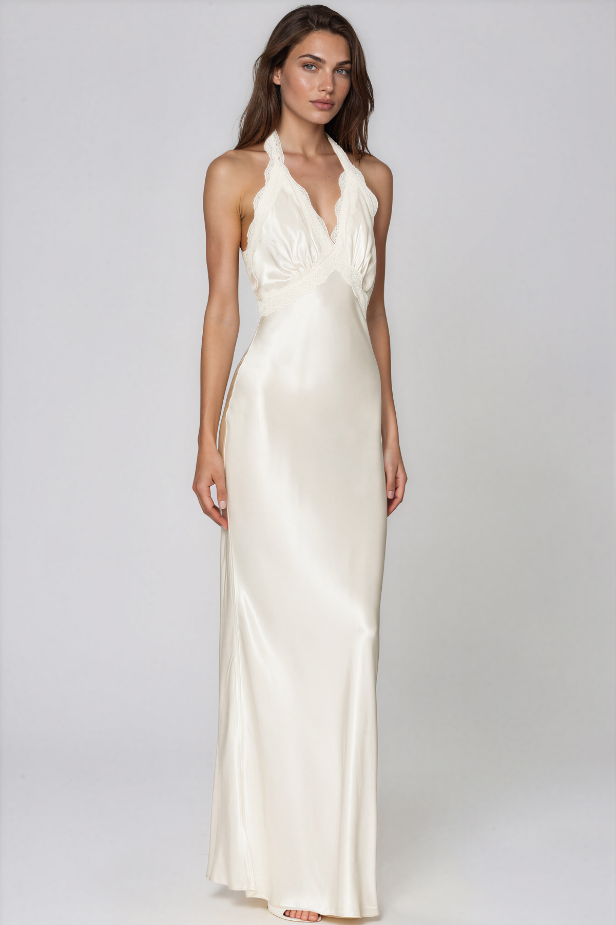 Kemp Halter Neck Satin Lace Maxi Dress