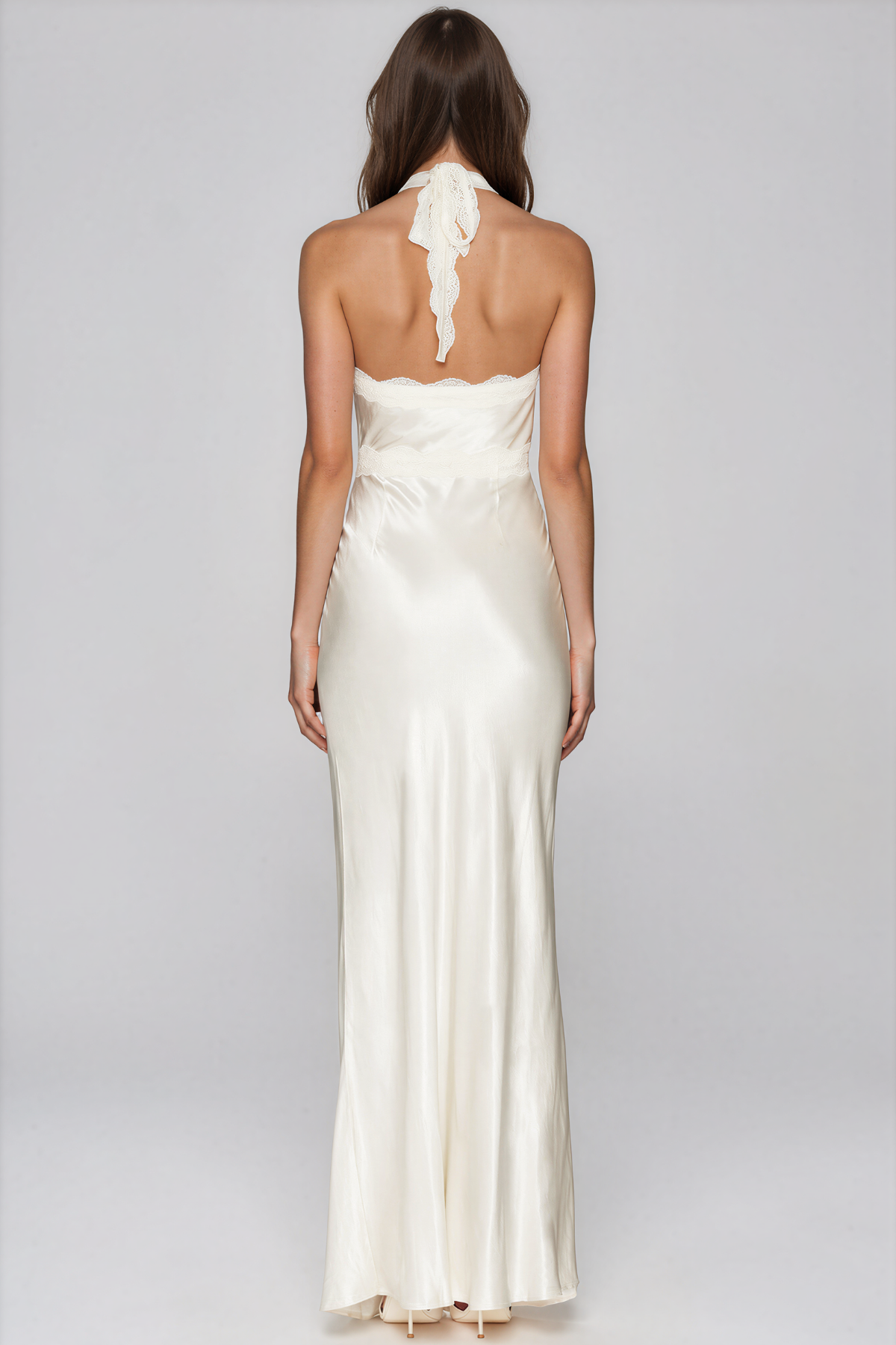 Kemp Halter Neck Satin Lace Maxi Dress