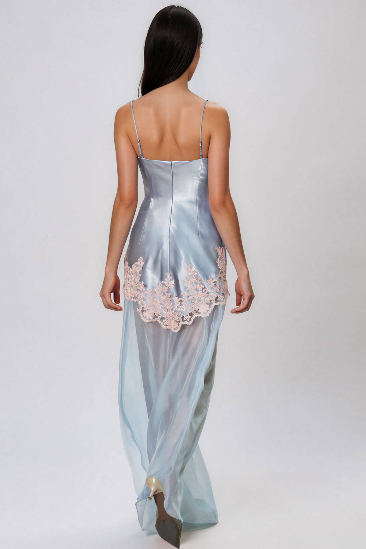 KenIchi Spaghetti Satin Lace Maxi Dress
