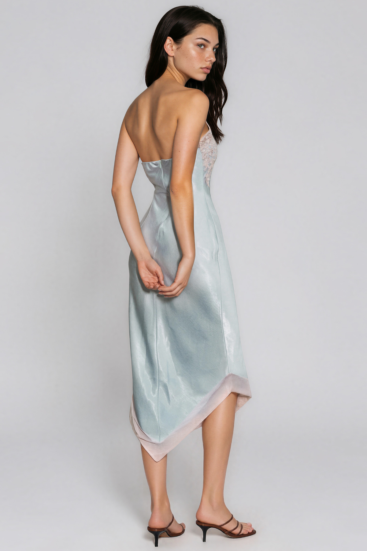 KenIchi Strapless Lace Satin Midi Dress