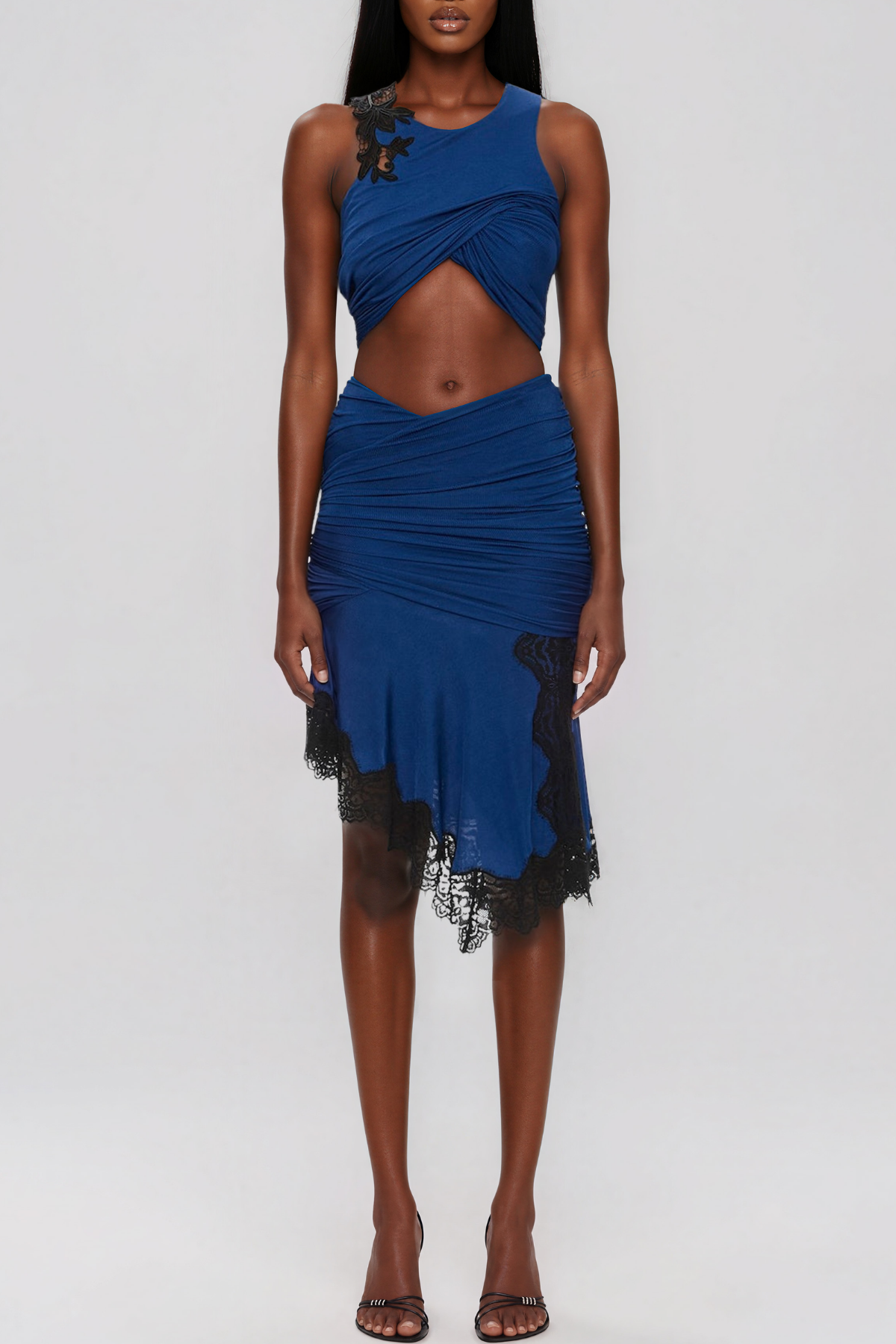 Kenaz Asymmetric Ruch Lace Skirt Set