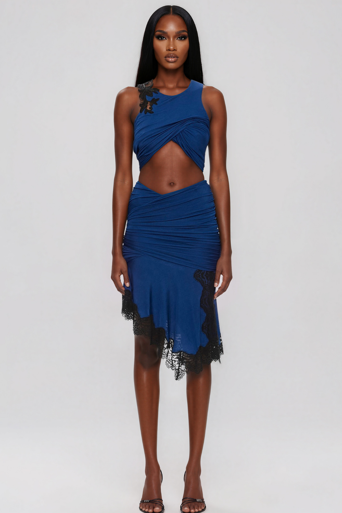 Kenaz Asymmetric Ruch Lace Skirt Set