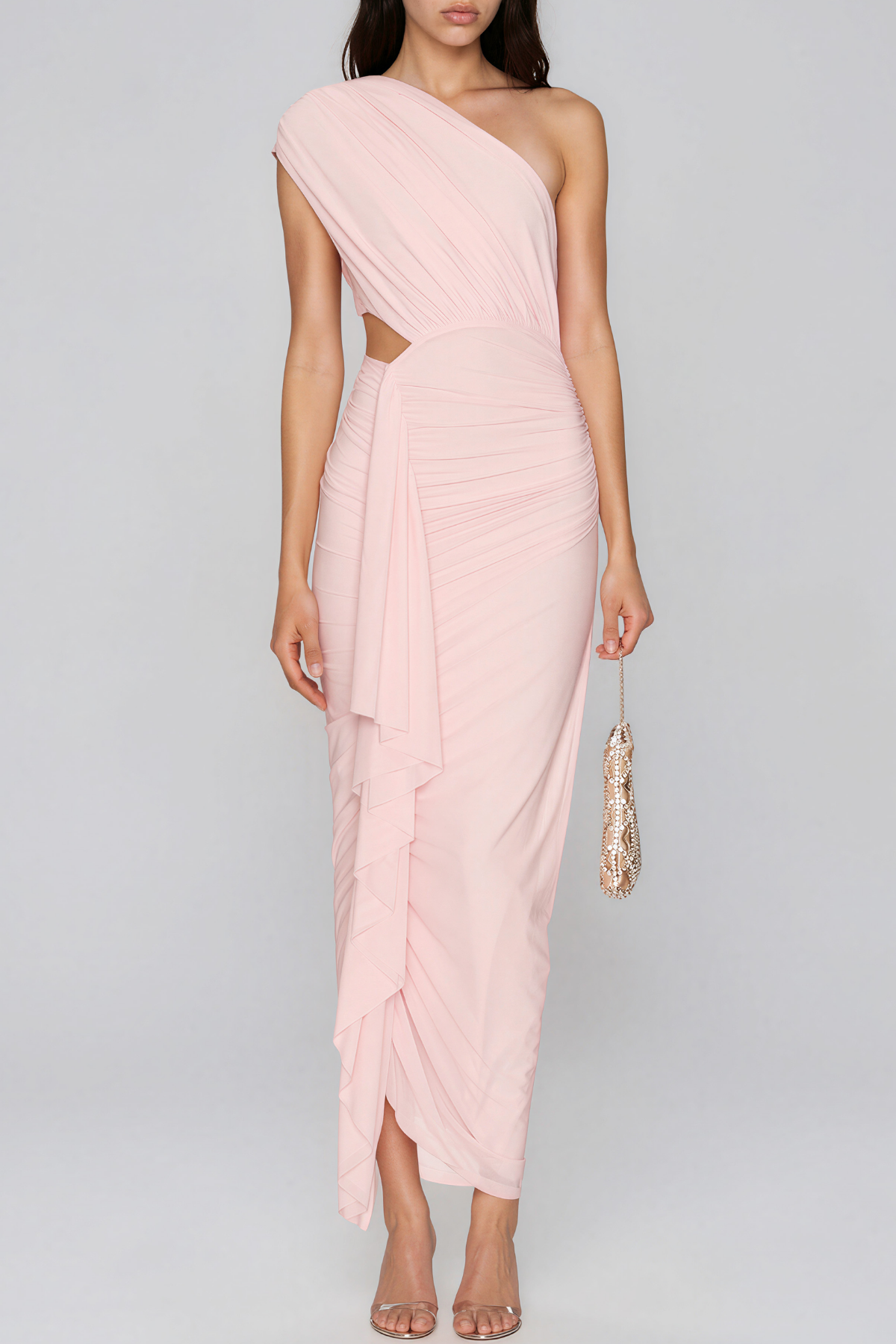 Kenda One Shoulder Cutout Ruch Maxi Dress