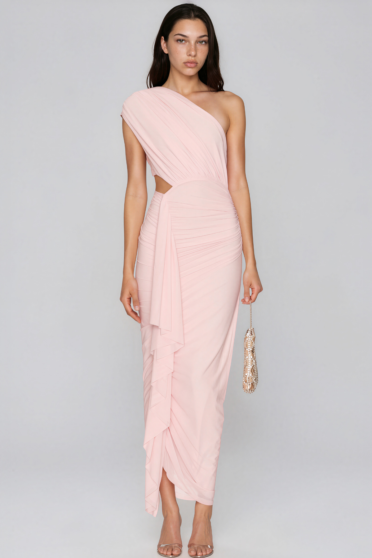Kenda One Shoulder Cutout Ruch Maxi Dress