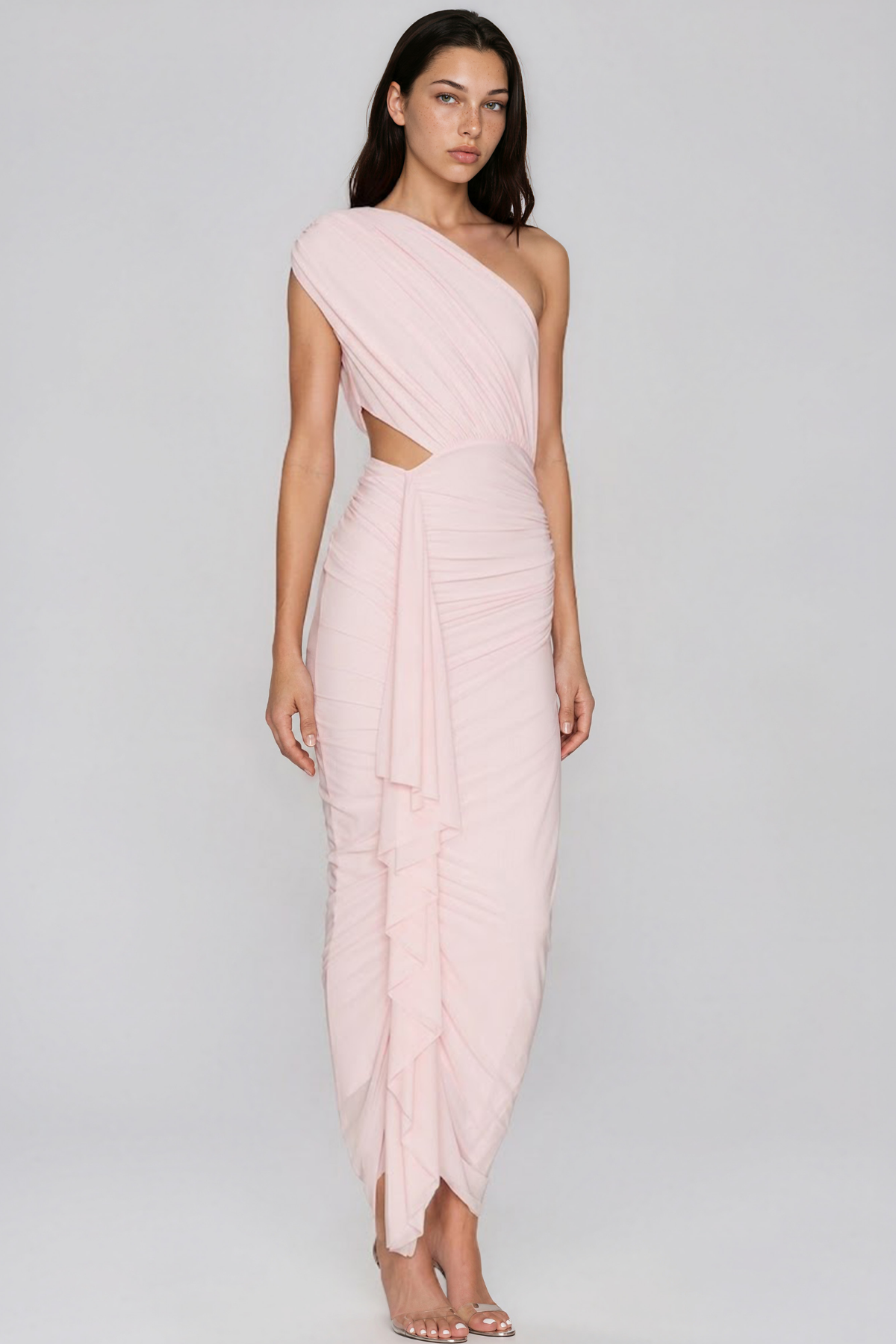 Kenda One Shoulder Cutout Ruch Maxi Dress
