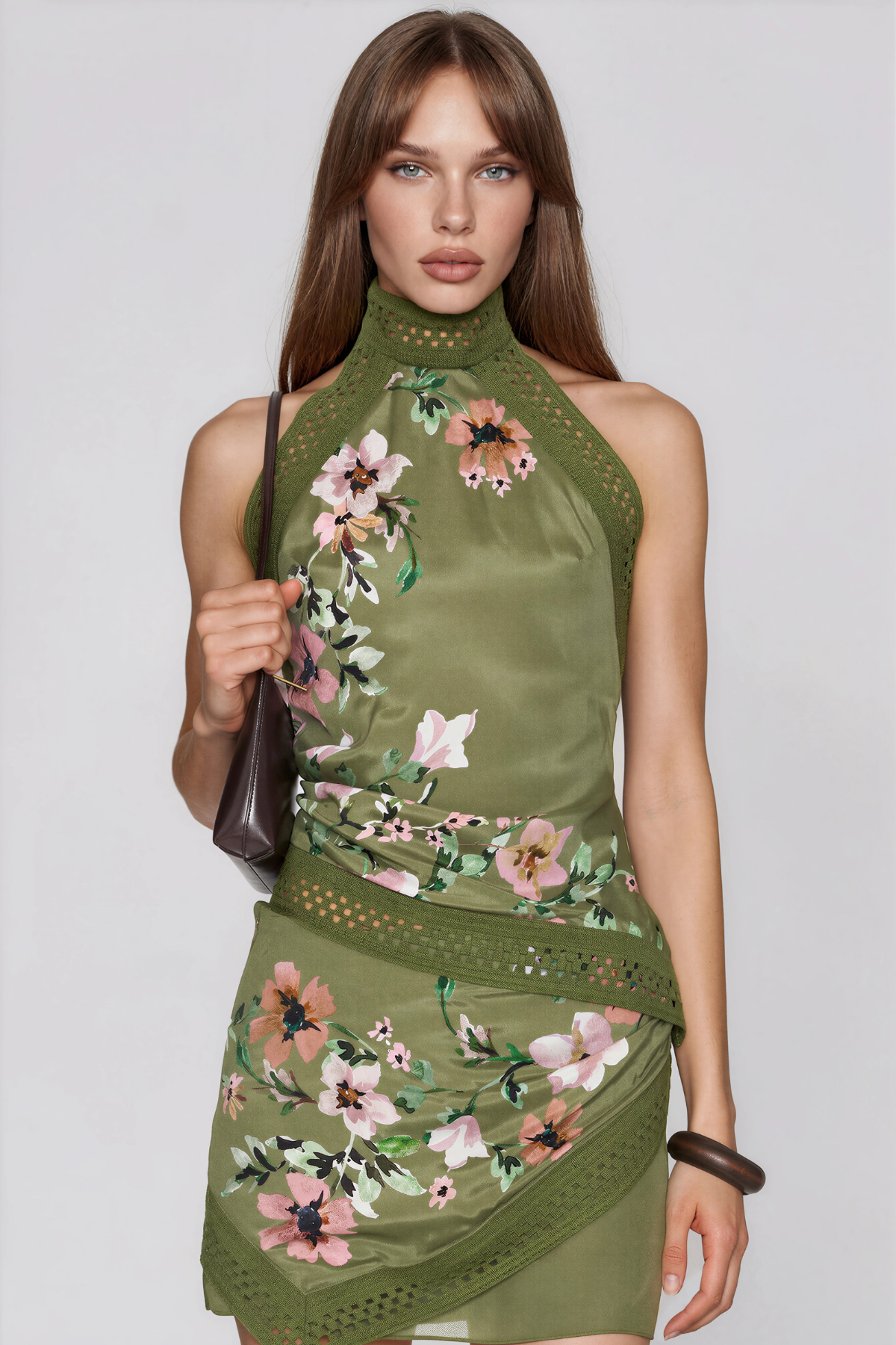 Kendall Halter Neck Floral Knit Skirt Set