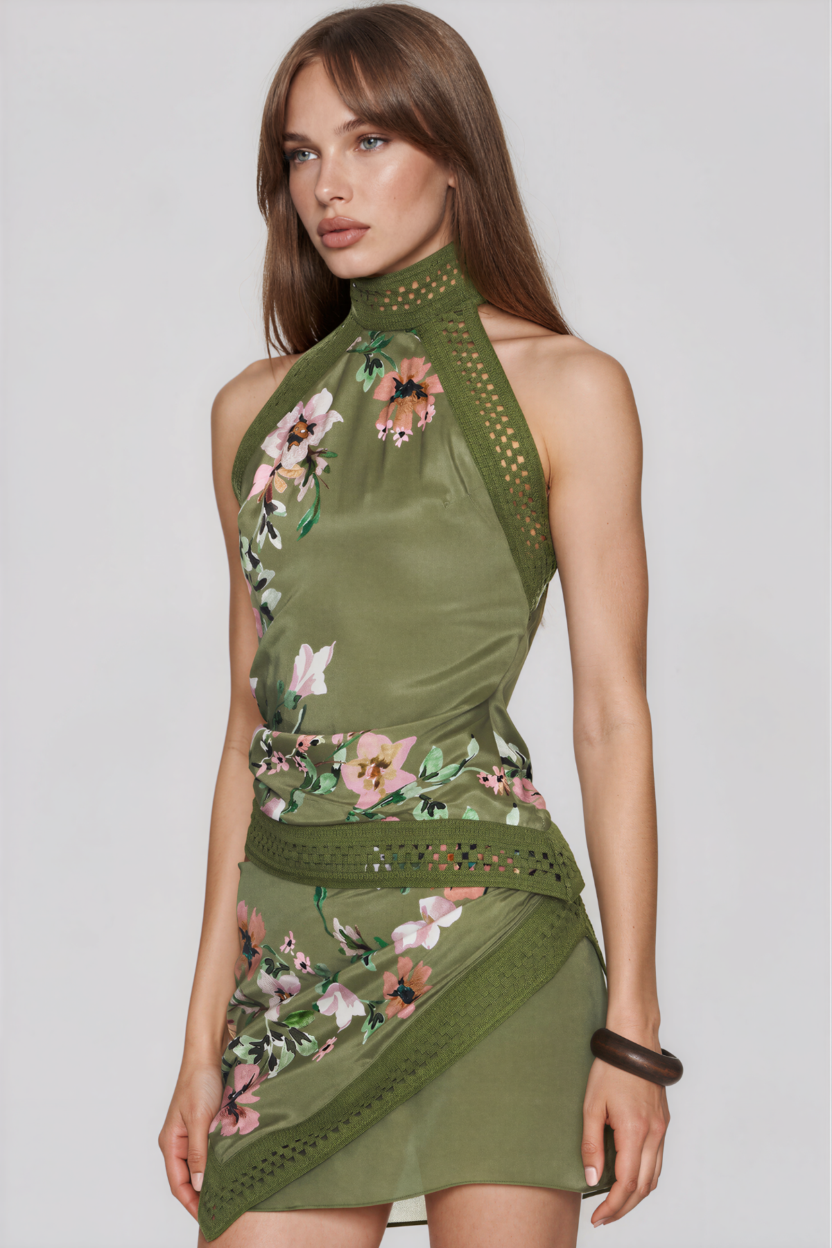 Kendall Halter Neck Floral Knit Skirt Set
