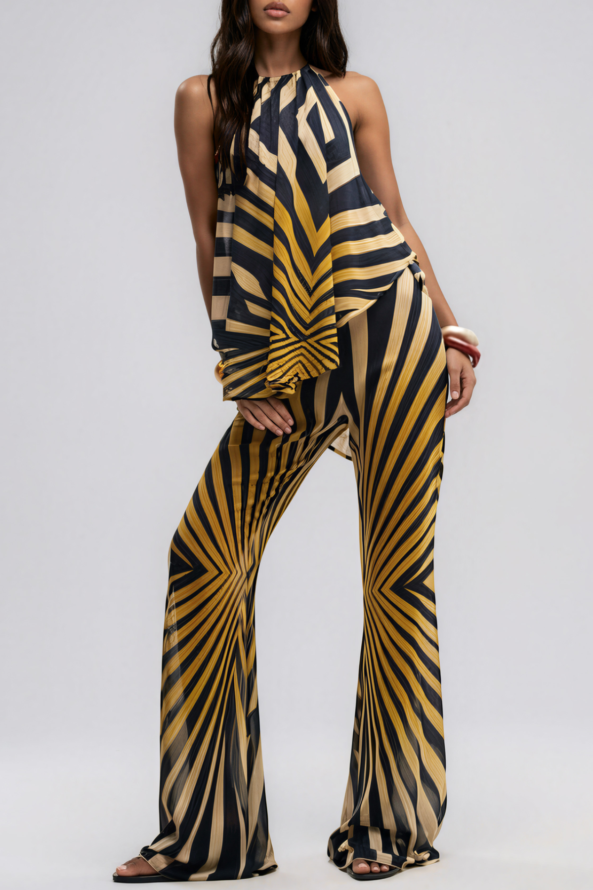 Kender Halter Neck Stripe Pants Set