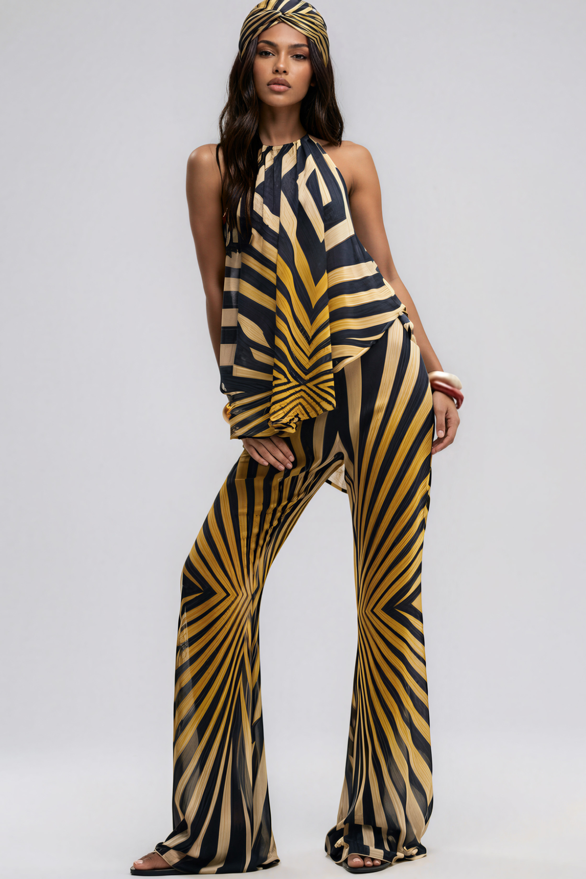 Kender Halter Neck Stripe Pants Set