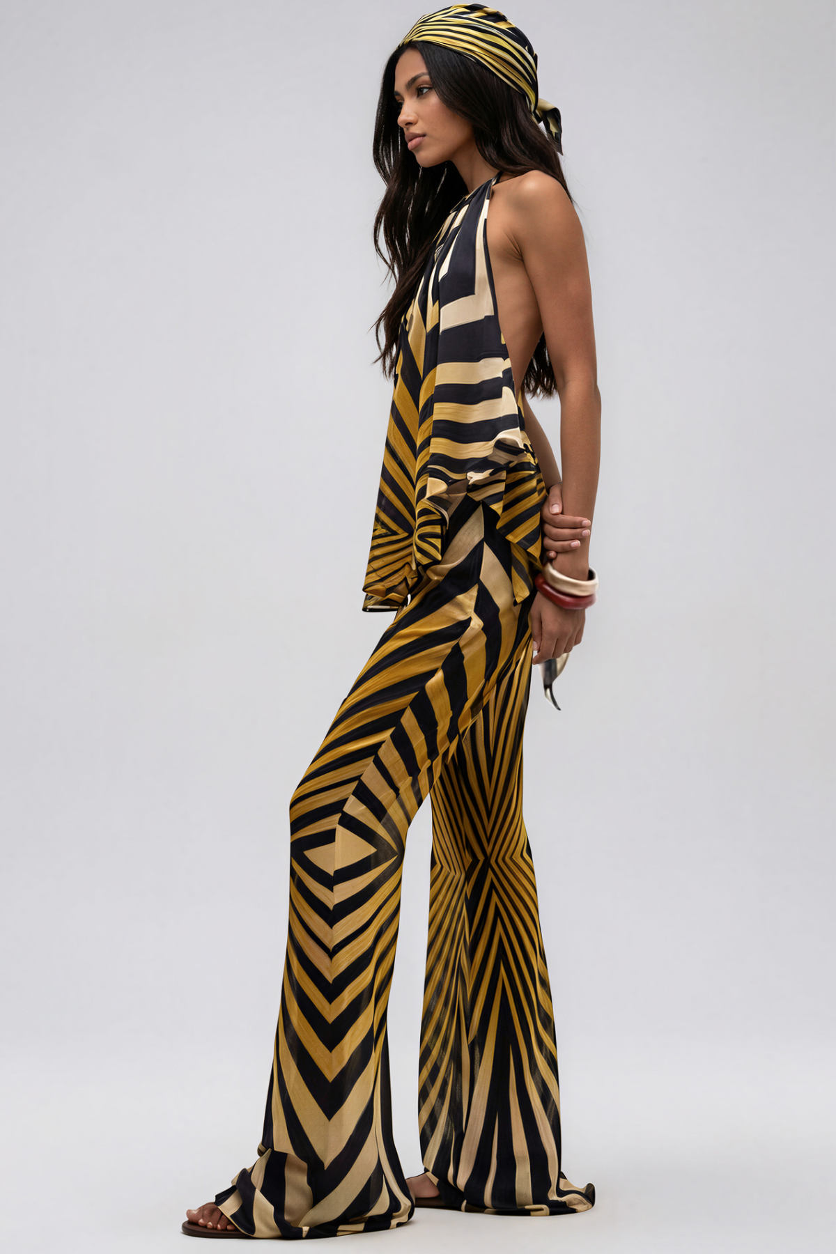 Kender Halter Neck Stripe Pants Set