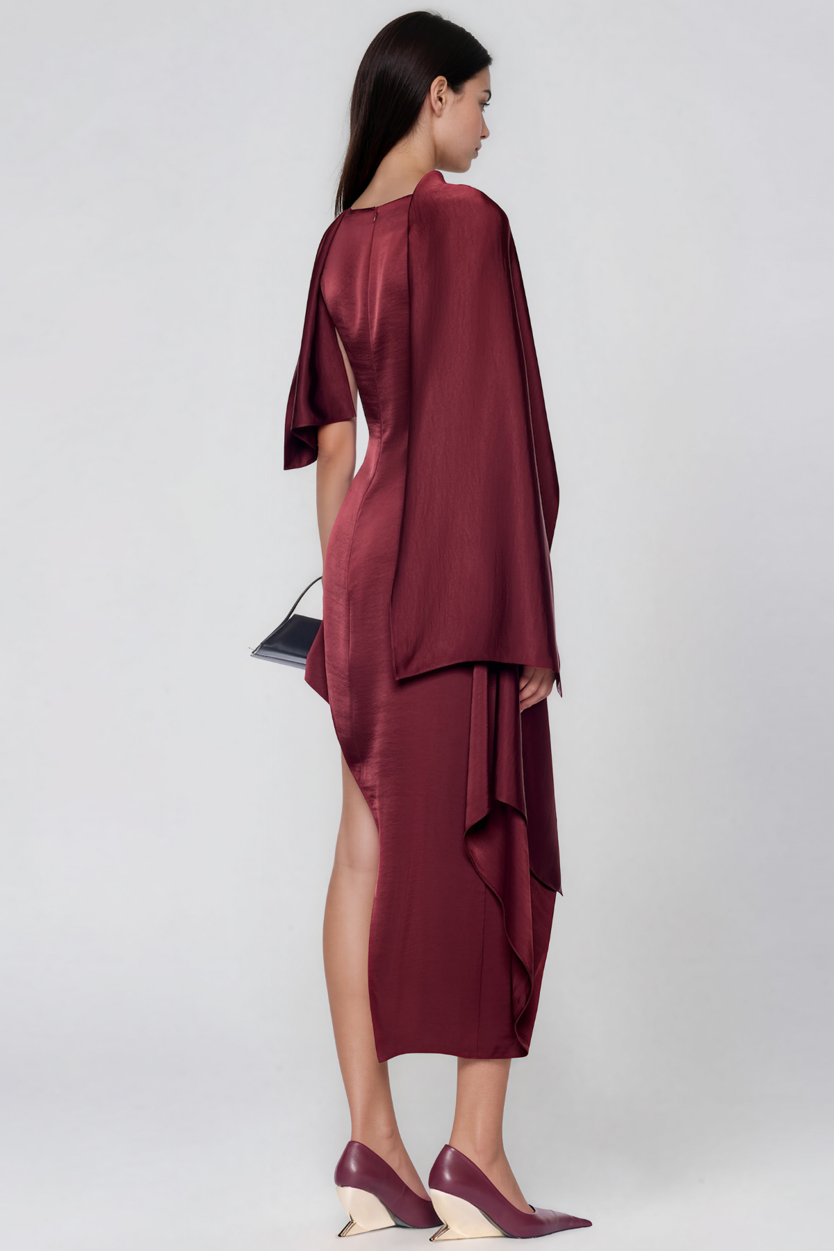 Kendria Asymmetric Satin Midi Dress