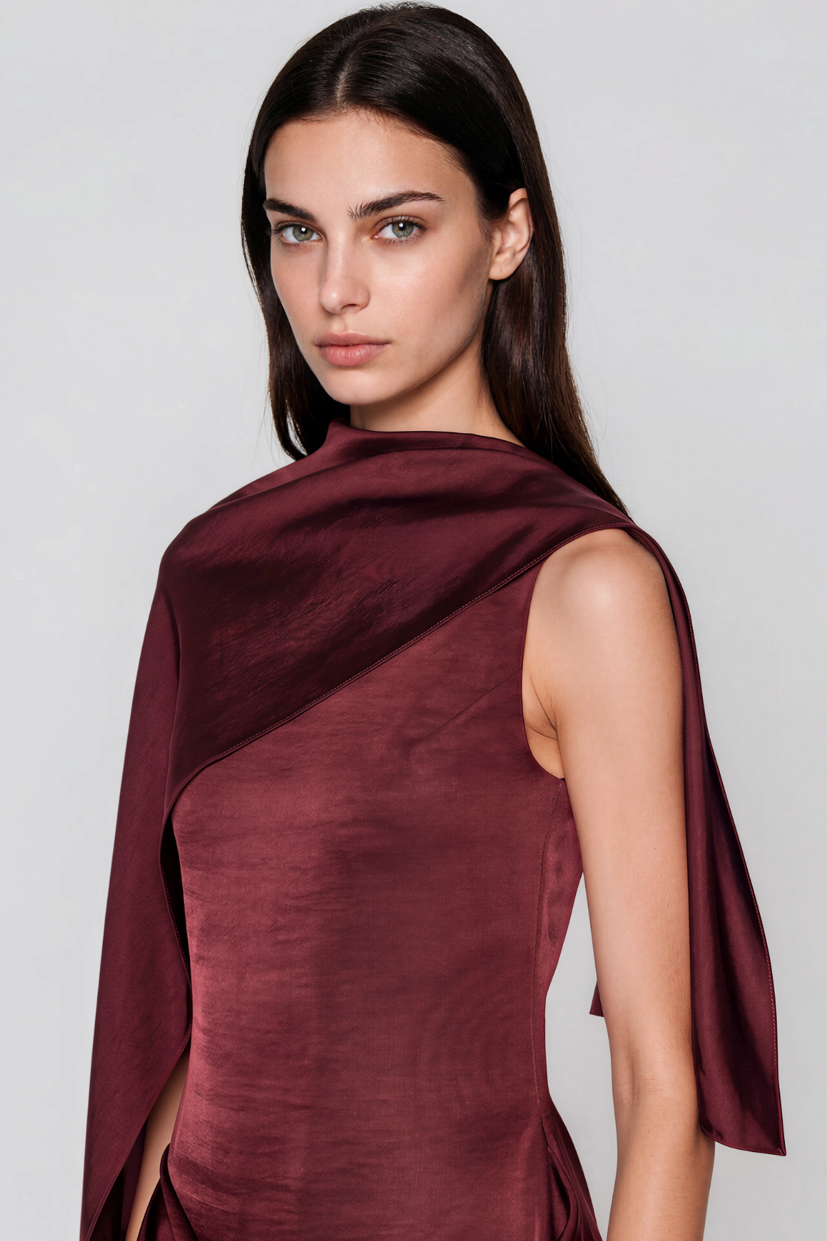 Kendria Asymmetric Satin Midi Dress