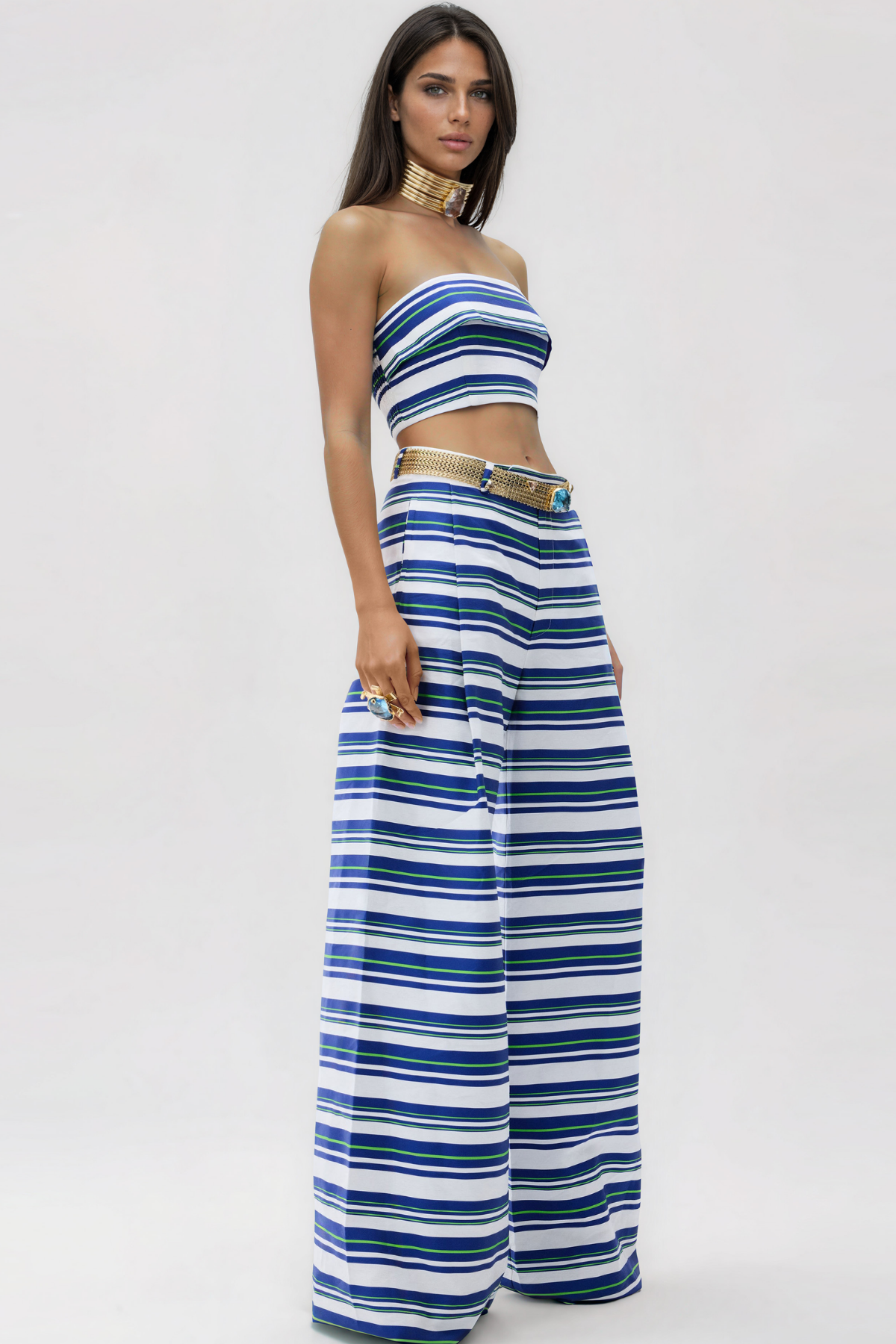 Kenica Strapless Stripe Pants Set