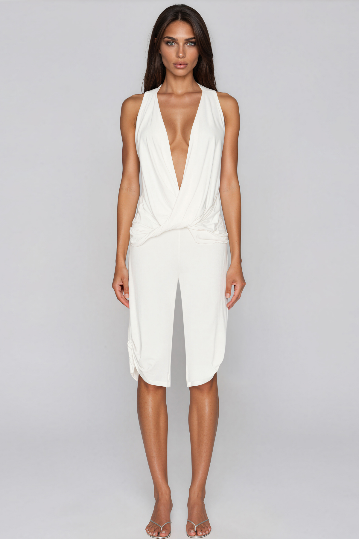 Kenisha Plunge Cutout Twist Capri Pants Set
