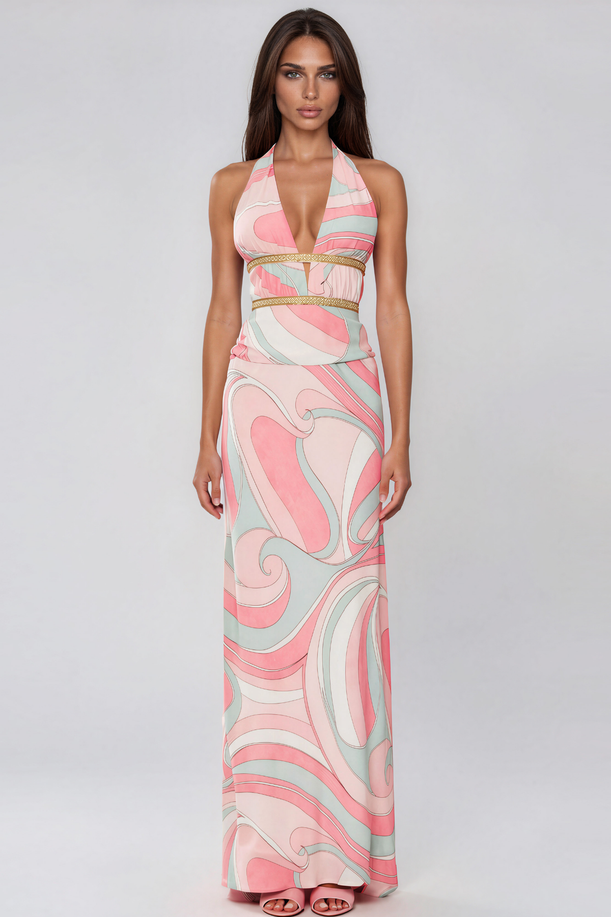 Kenna Halter Neck Sequin Print Maxi Dress