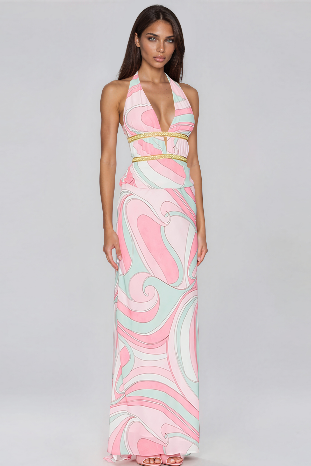 Kenna Halter Neck Sequin Print Maxi Dress