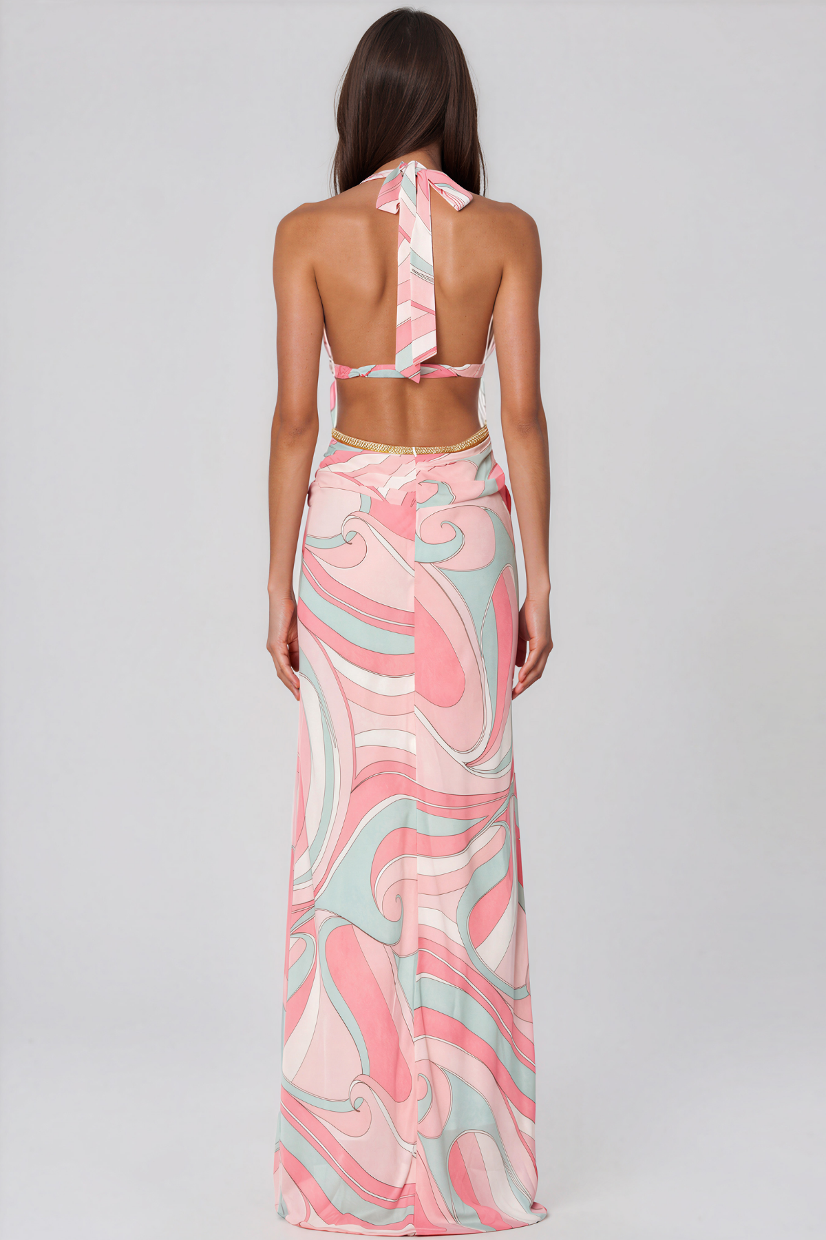Kenna Halter Neck Sequin Print Maxi Dress
