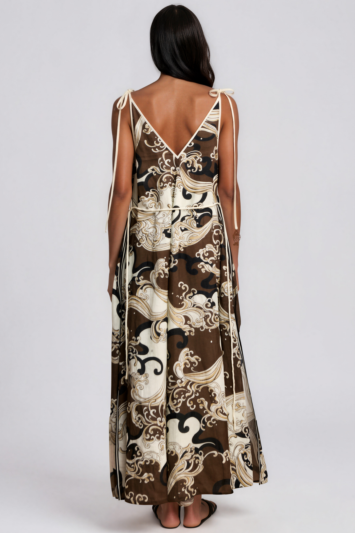 Kenneth V Neck Tie Up Print Maxi Dress