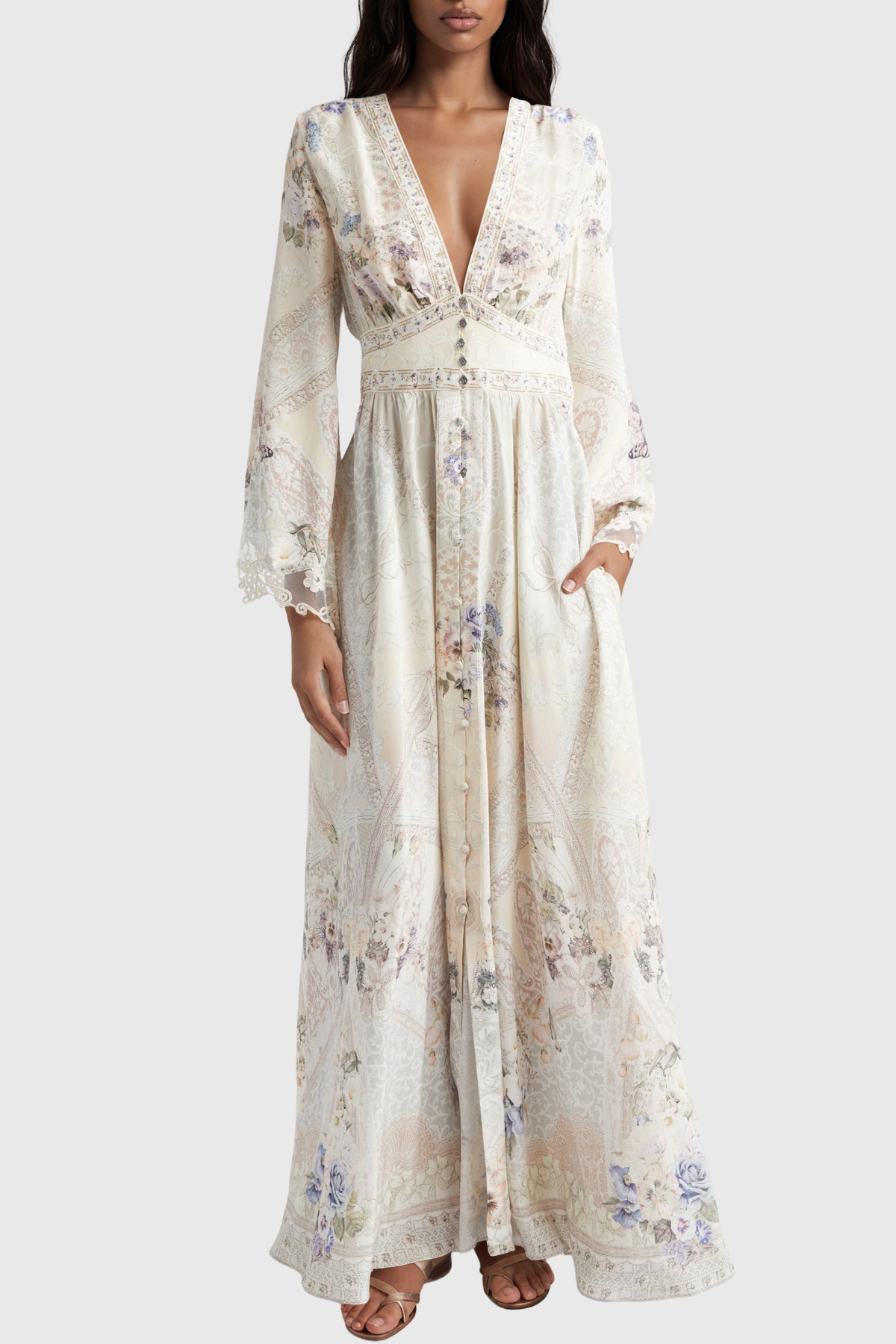 Kennice V Neck Floral Maxi Dress