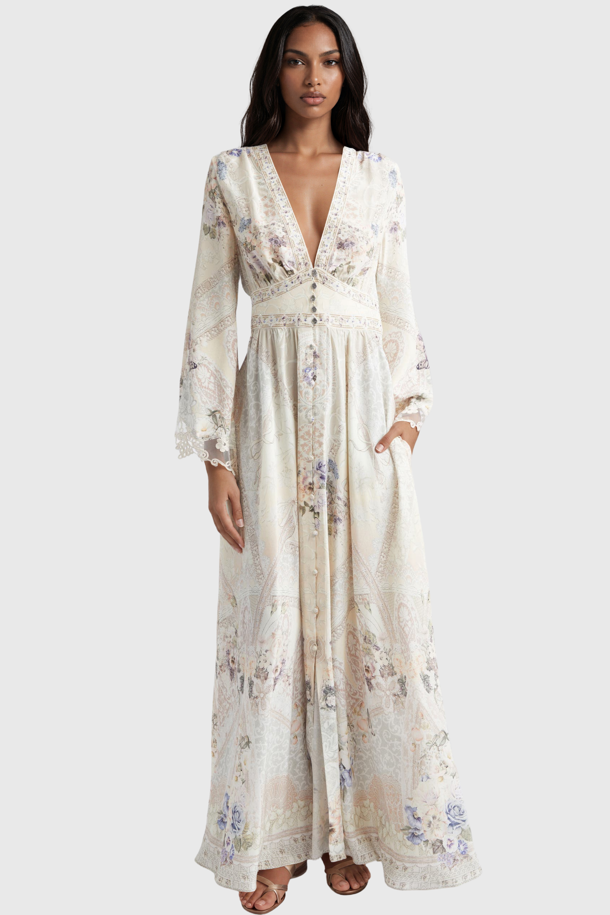 Kennice V Neck Floral Maxi Dress
