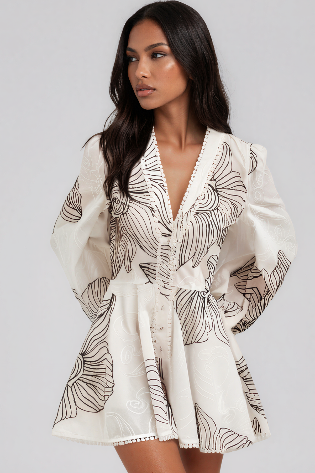 Kennita Ballon Sleeve Floral Mini Dress