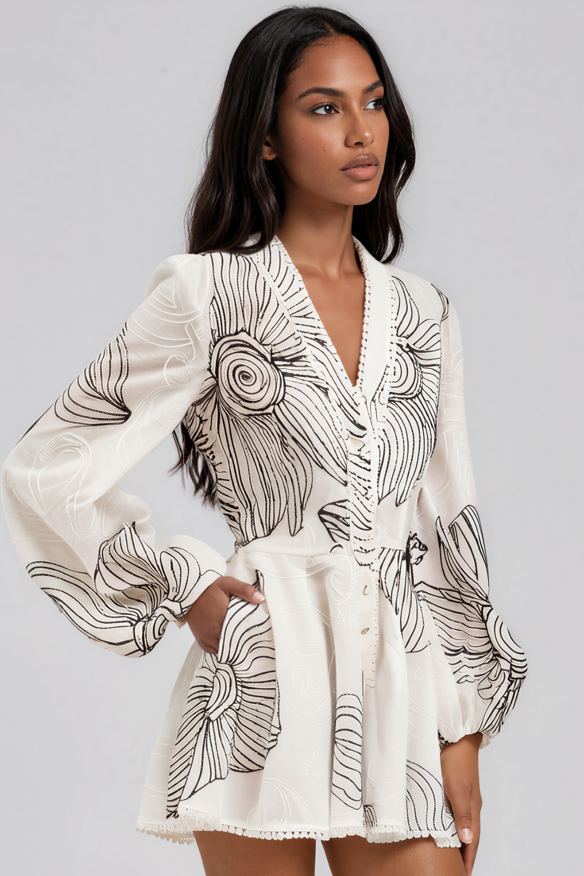 Kennita Ballon Sleeve Floral Mini Dress
