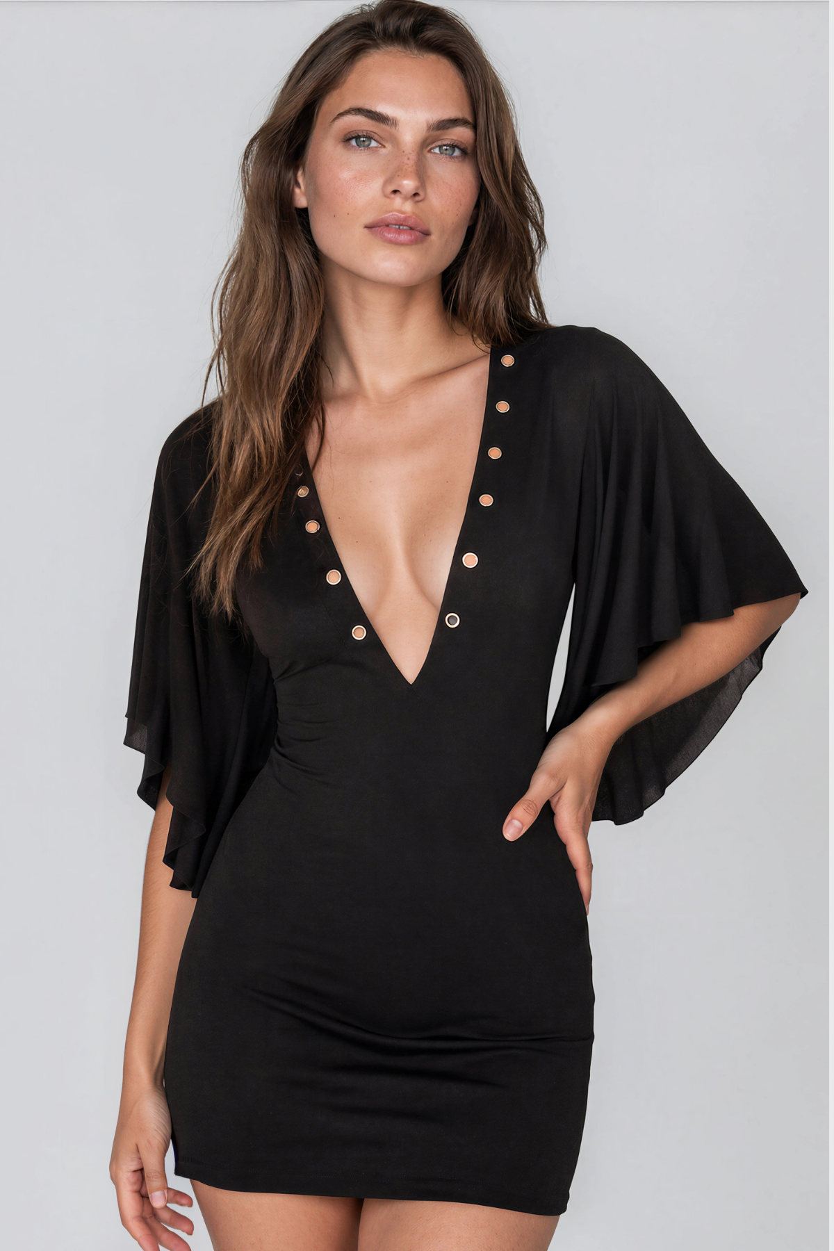 Kensey Plunge Eyelet Ruffle Mini Dress