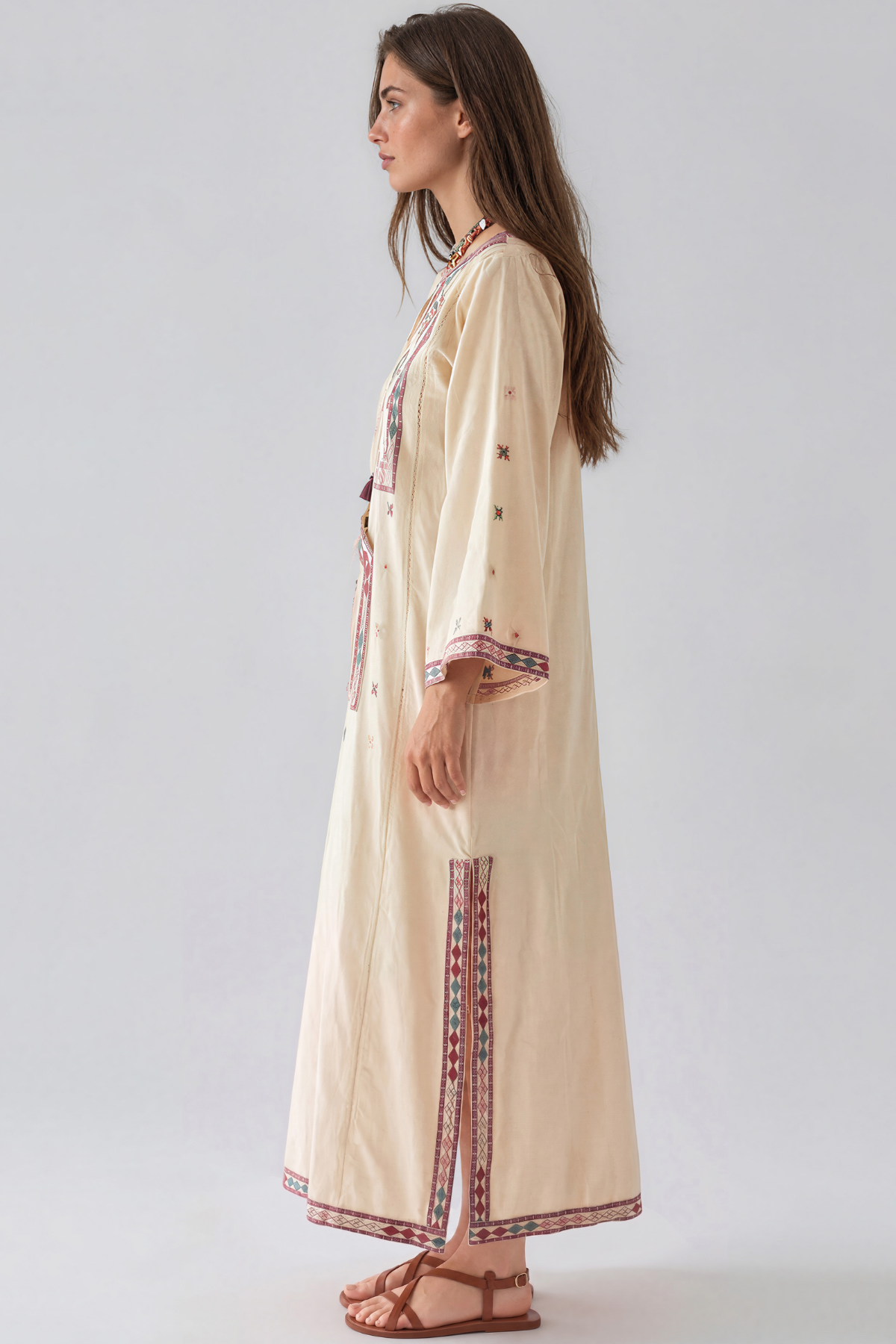 Kenshin Long Sleeve Embroidered Split Maxi Dress