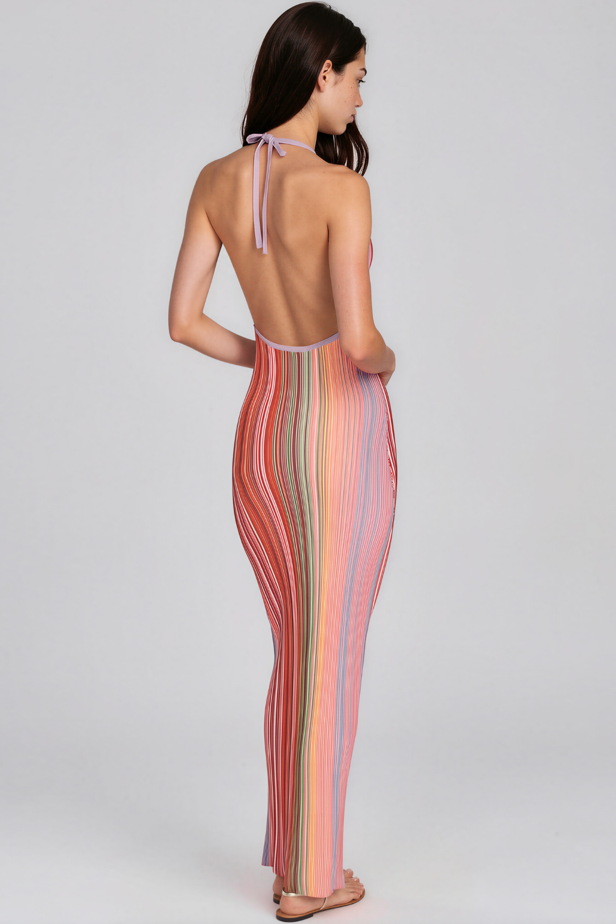 Kenwood Halter Neck Striped Knit Maxi Dress
