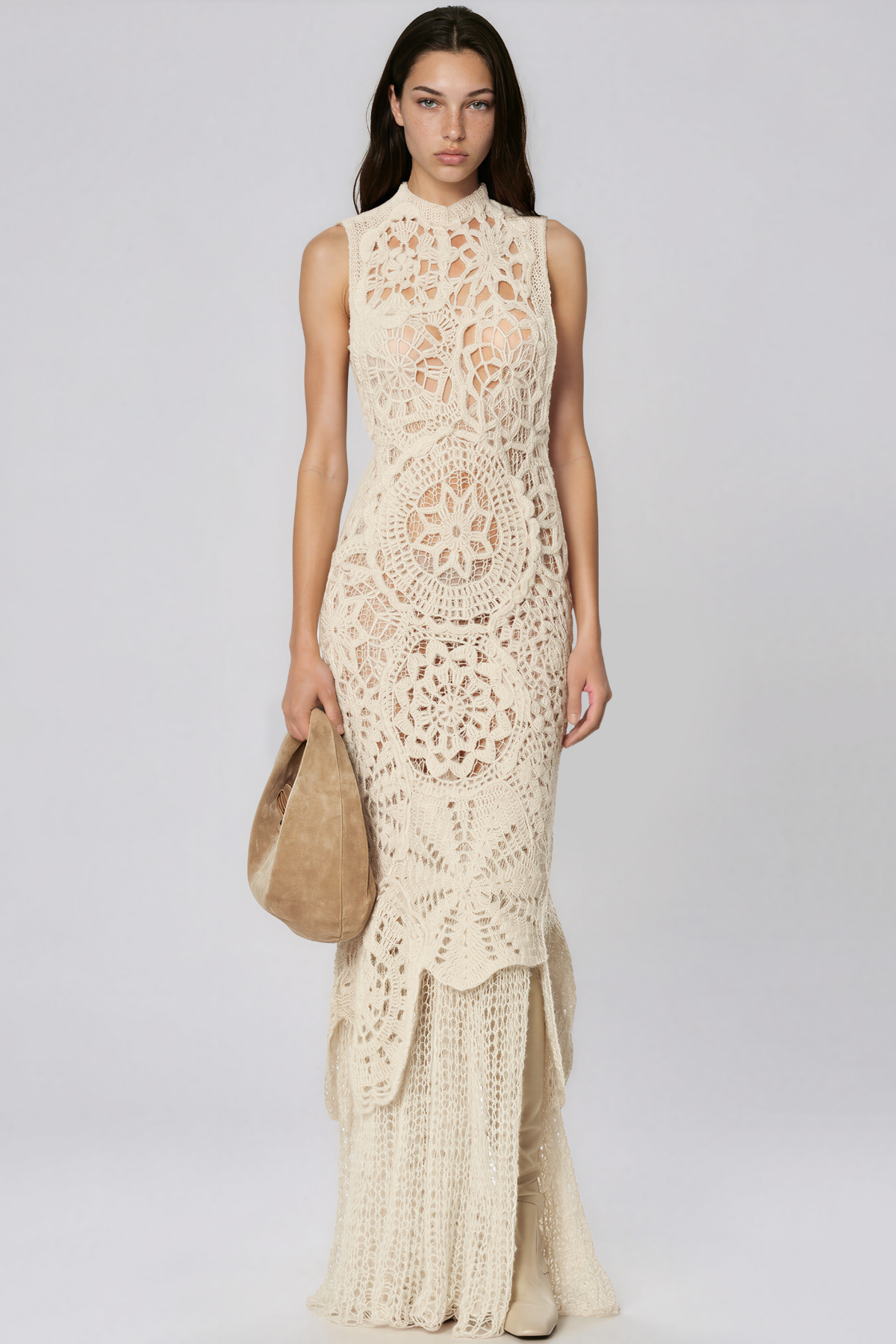 Kenyon Sleeveless Crochet Asymmetric Maxi Dress